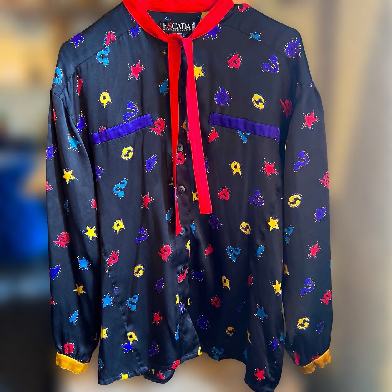 Vintage Escada Margaretha Ley 100% Silk Button Up Blouse Designer Fashion RARE