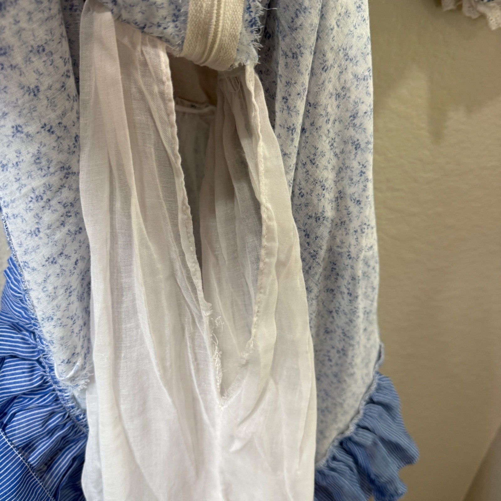Vintage ACT I New York Floral Cottagecore Midi Prairie Dress Blue White Lace XS