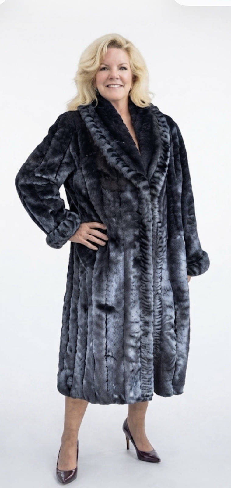 Terry Lewis Classic Coat Luxuries Blk Maxi Mobwife Faux Fur Women M Swing Vtg