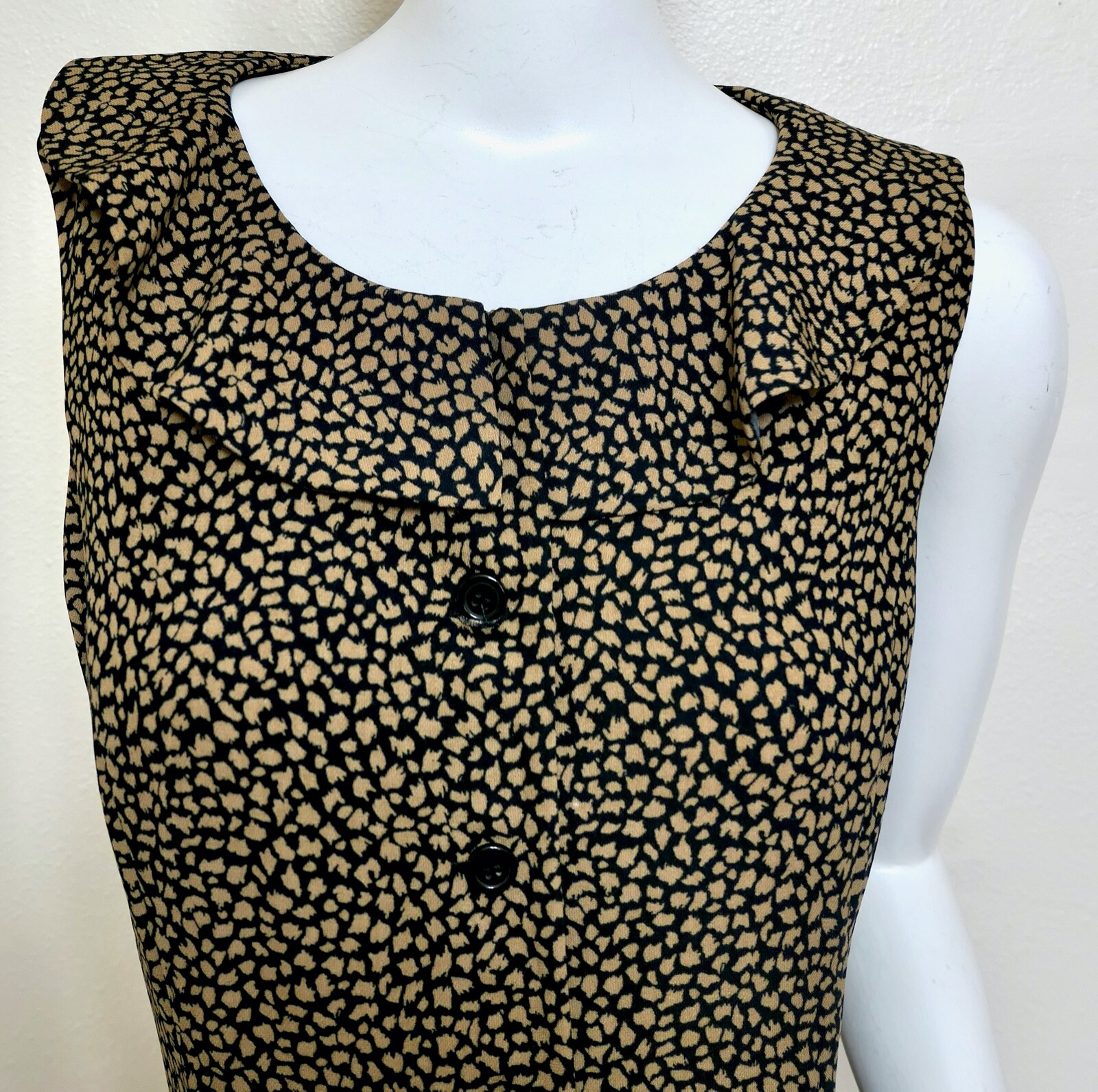 Vintage Retro Julian Taylor Sleeveless Flutter Collar Tailored Midi Shirt Dress