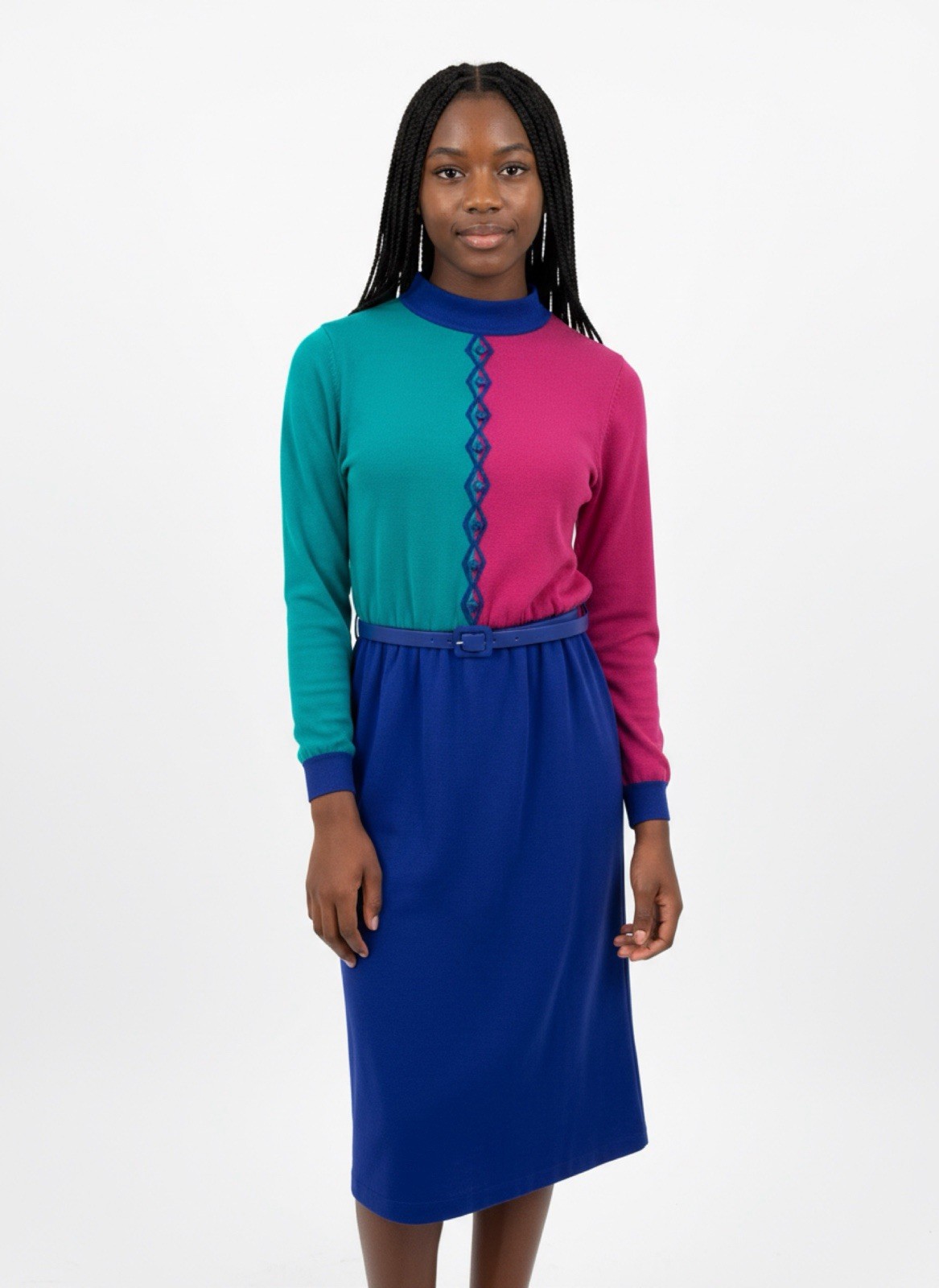 VINTAGE Ciao Ltd. multicoloured wool dress with belt Size 8 #retro #party
