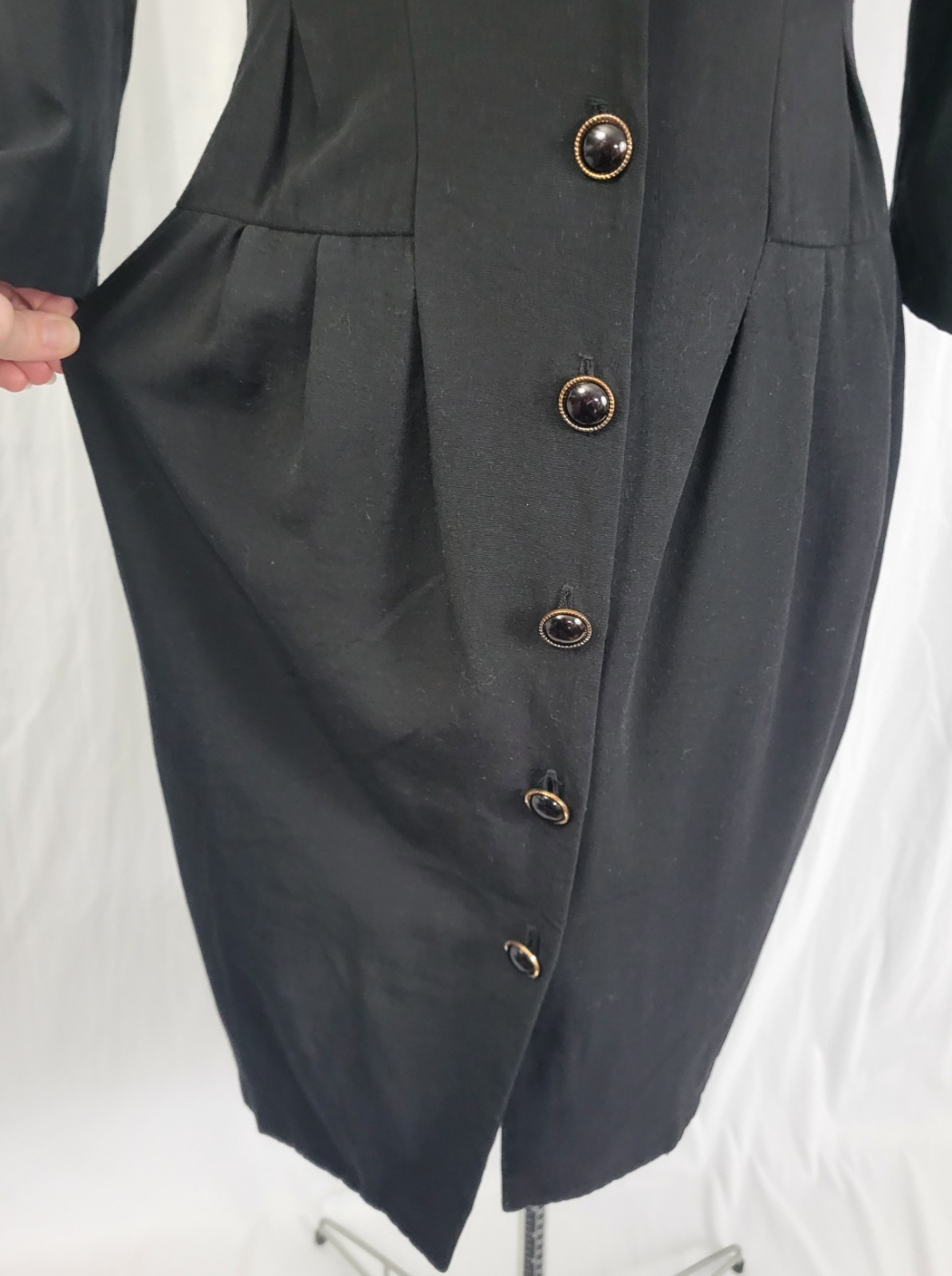 Vtg All That Jazz Black Button Down Sheath Dress w Lace Pocket Square Size 11/12