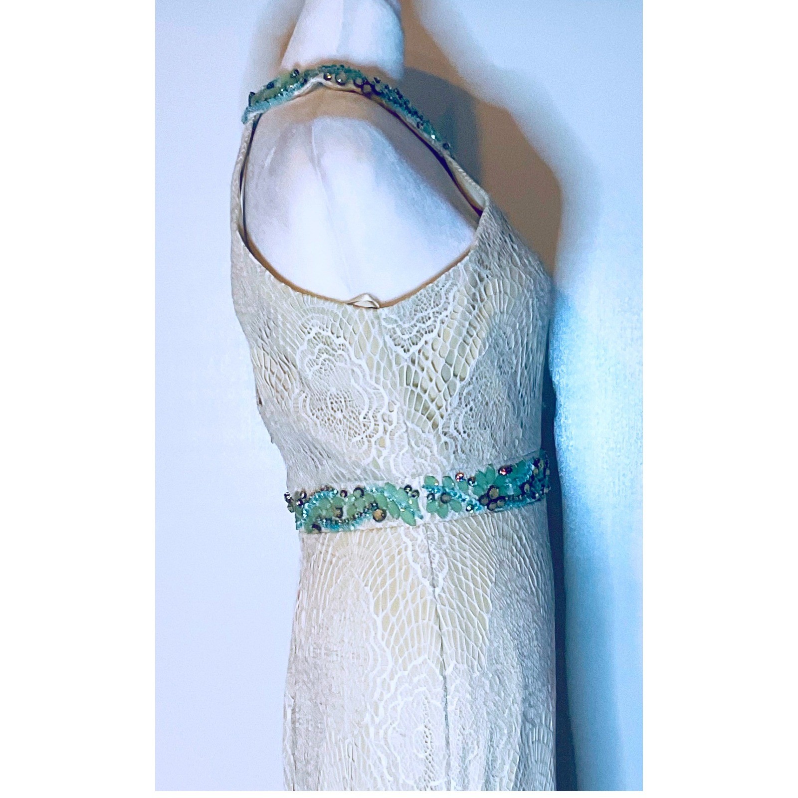 Vtg Nina Canacci 1230 Green Beaded Lace Halter Prom Formal Pageant Gown NWT 10