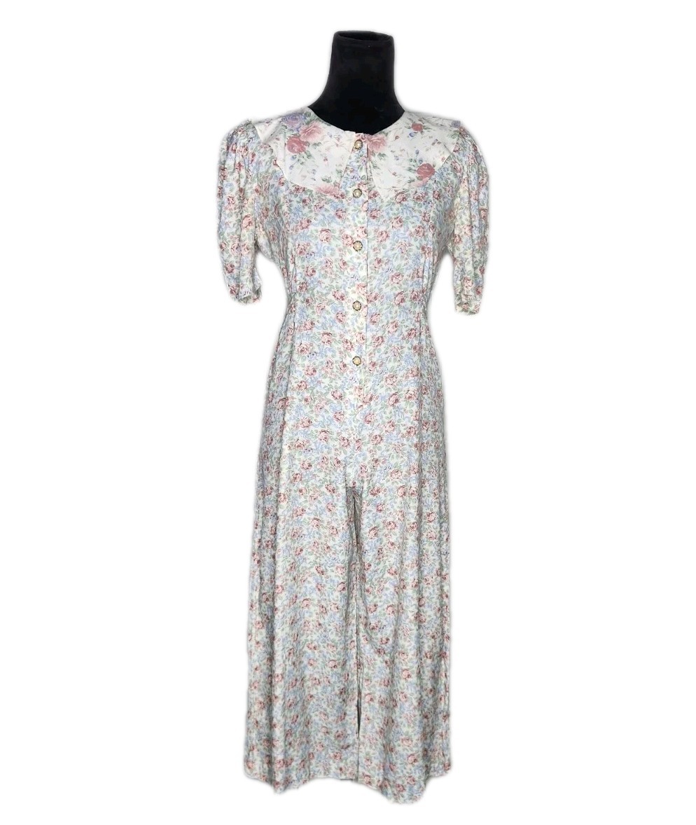 Disorderly Kids Vintage 80s Floral Cropped Collared Jumpsuit Cottagecore XS/S