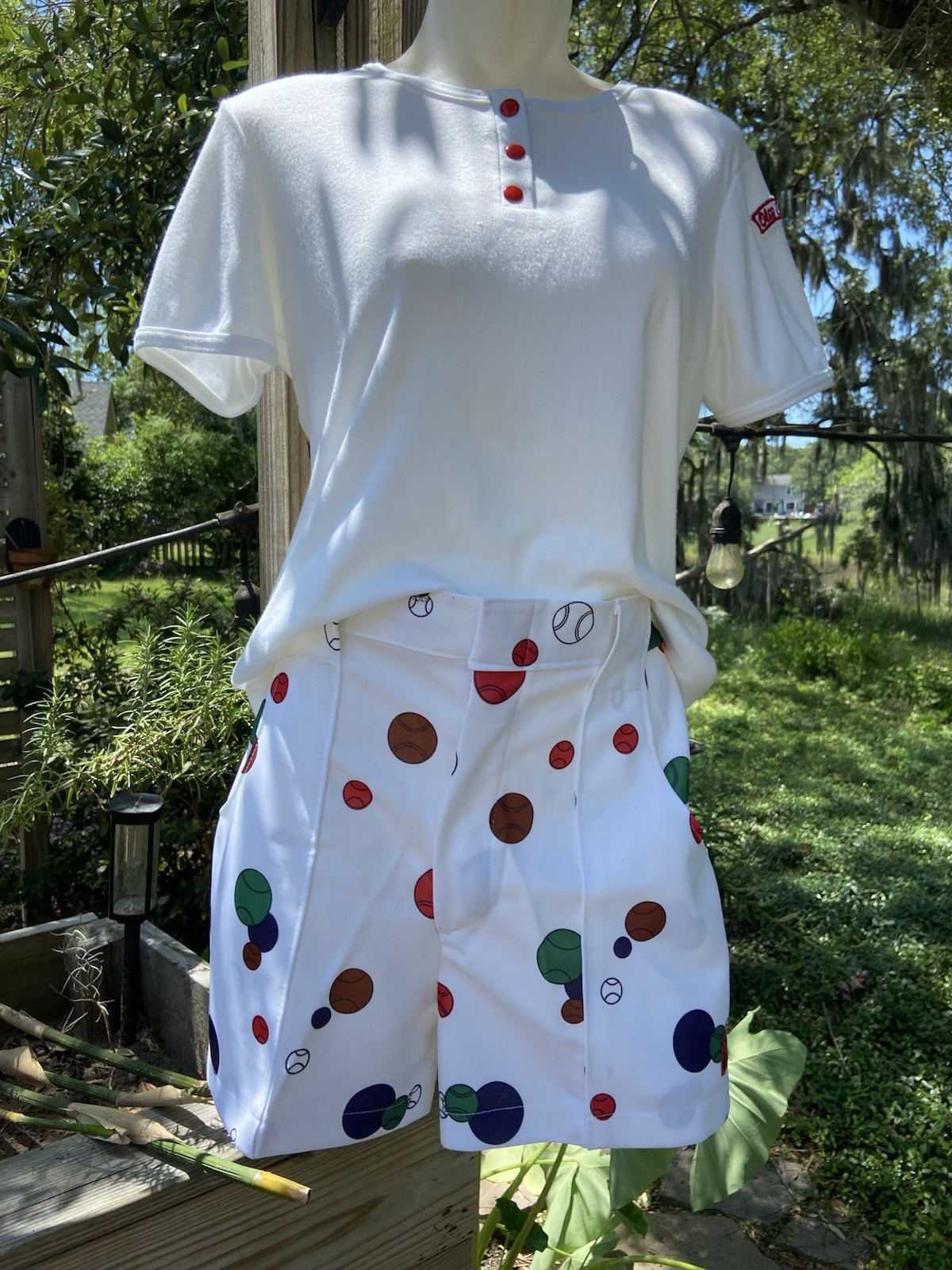 Vintage 70s OLEG CASSINI by MUNSINGWEAR Baseball Theme Shorts and Tee Set SZ M