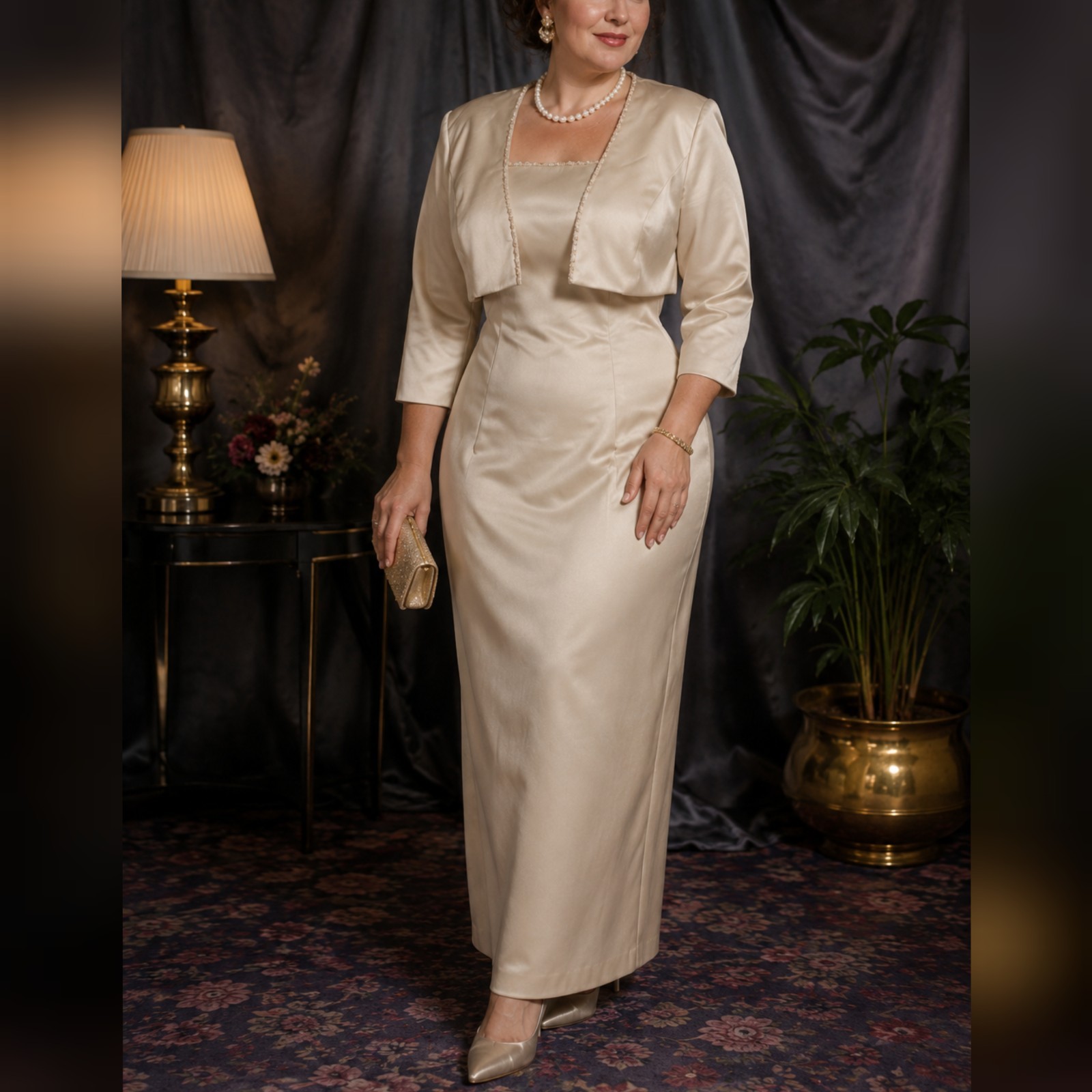 Bill Levkoff Vintage 90s Champagne 2 Piece Party Prom MOB MOG Dress sz 13/14