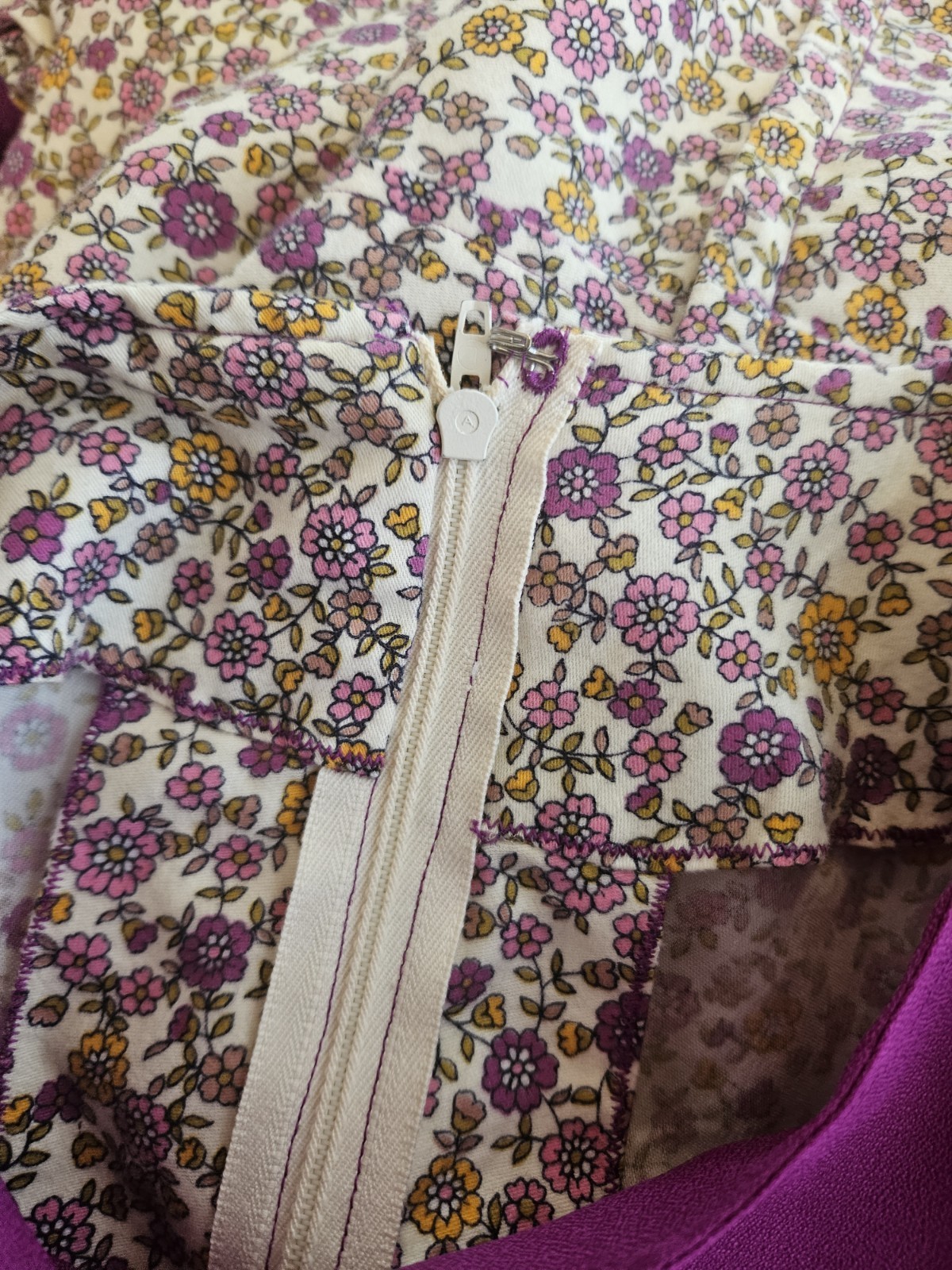 Vintage 70s Maxi Dress Cotton Floral Purple Amish Bridesmaid Hippie Wedding Sz S