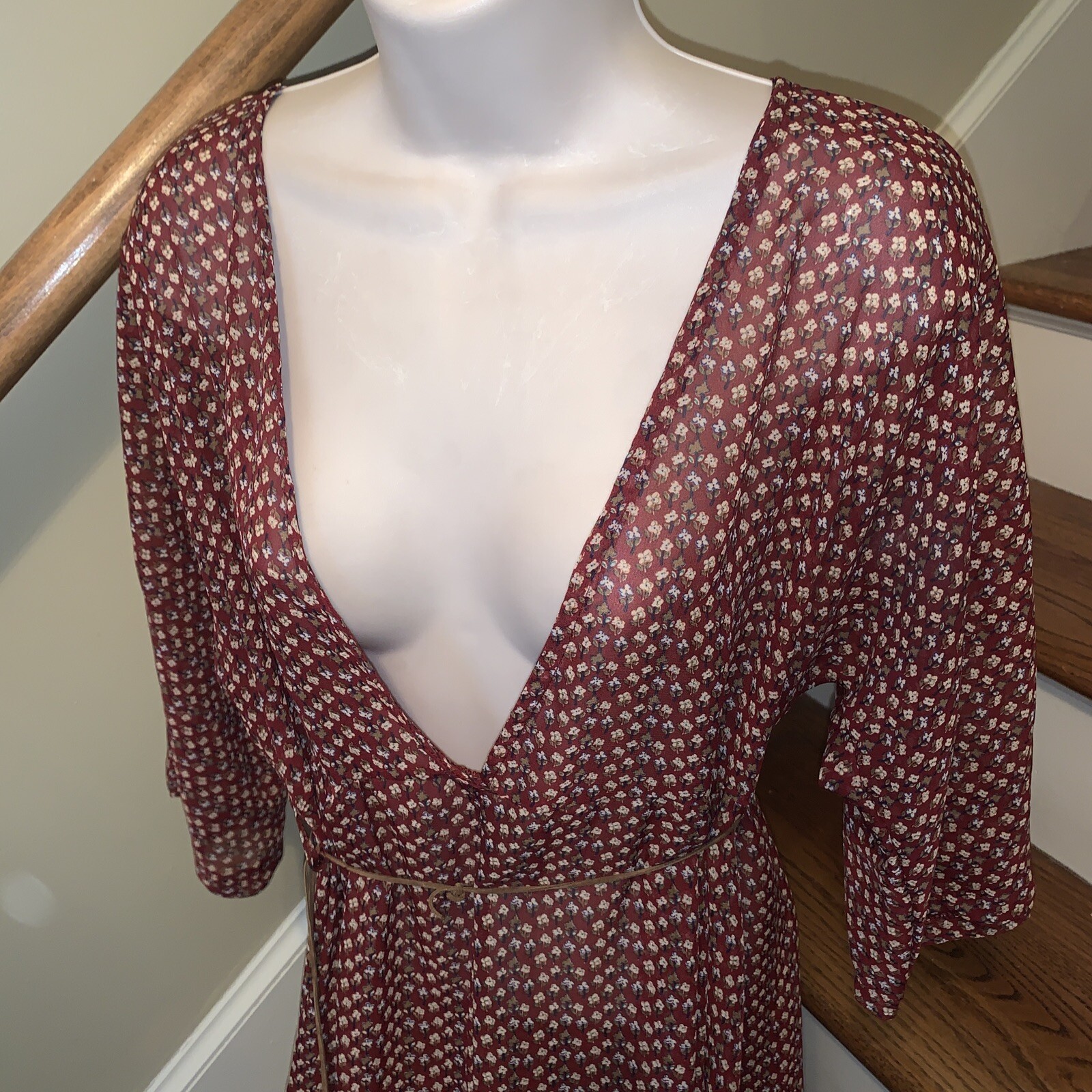 Vintage Gunne Sax Maxi Calico Feather Dress Cottage Core Prairie Boho M ❤️tb68