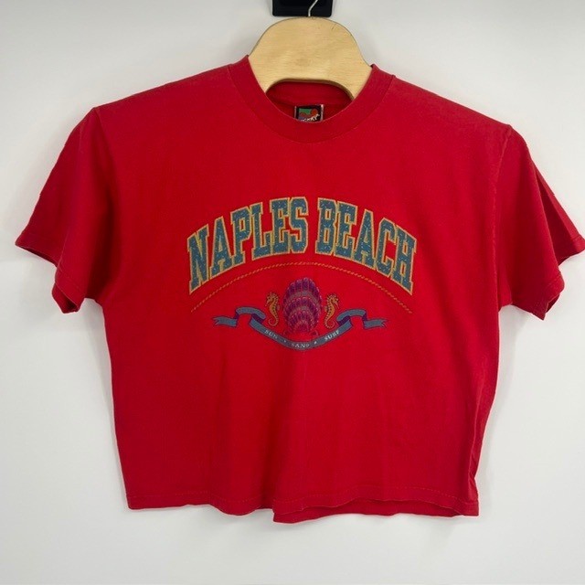 Vintage Mickey Unlimited Naples Beach Florida Red Cropped T-Shirt Size Large