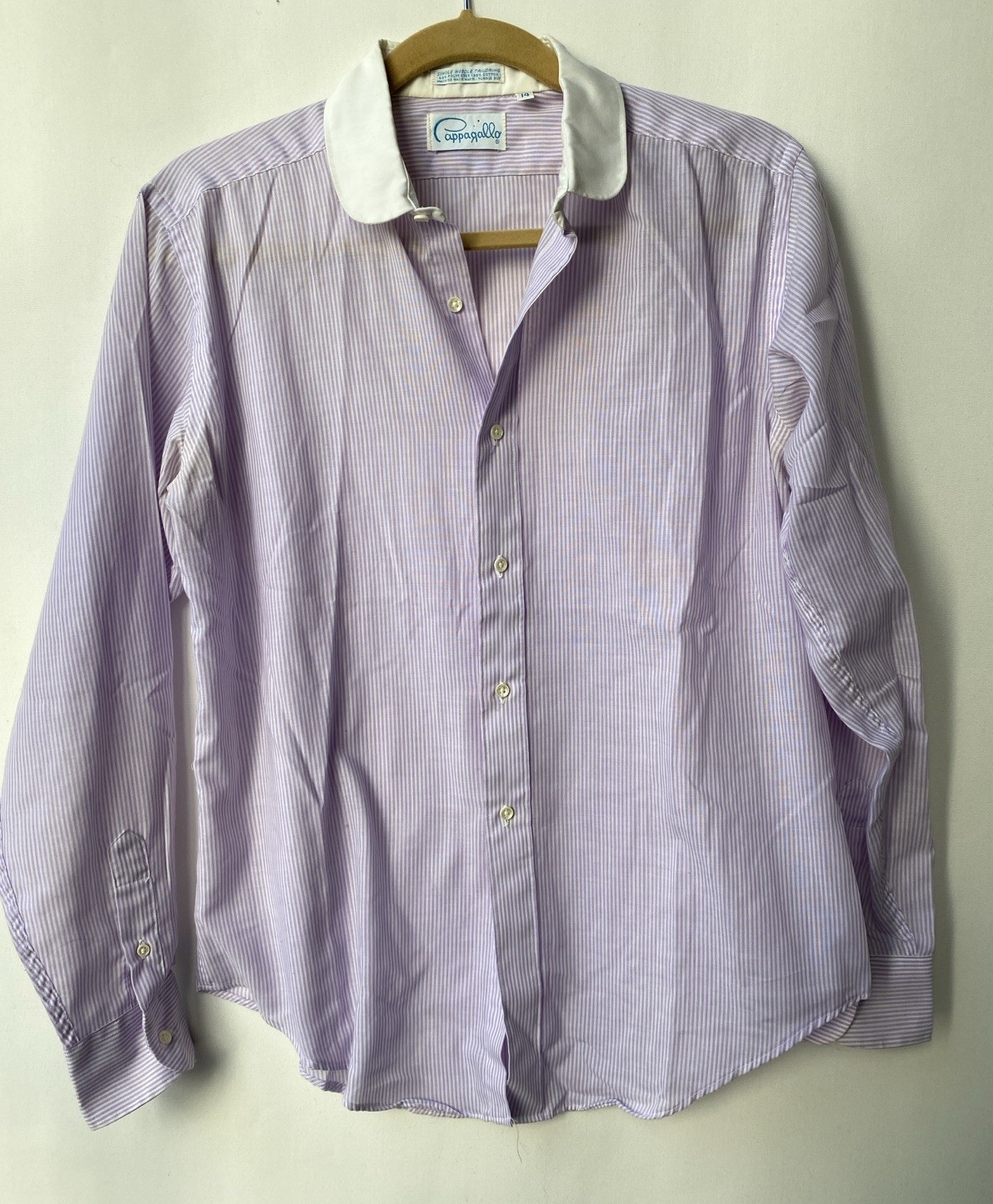 Vtg Pappagallo M Peter Pan Collar Cotton Blend Top Shirt Stripe Lavender Preppy