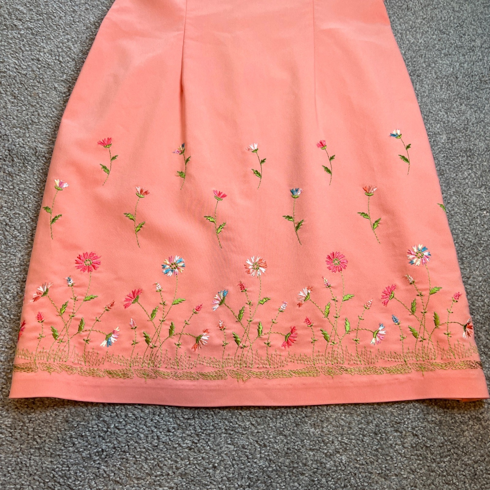 vtg Floral Mini Dress Womens 11/12 Pink Peach Embroidered Y2K 90s USA fairycore