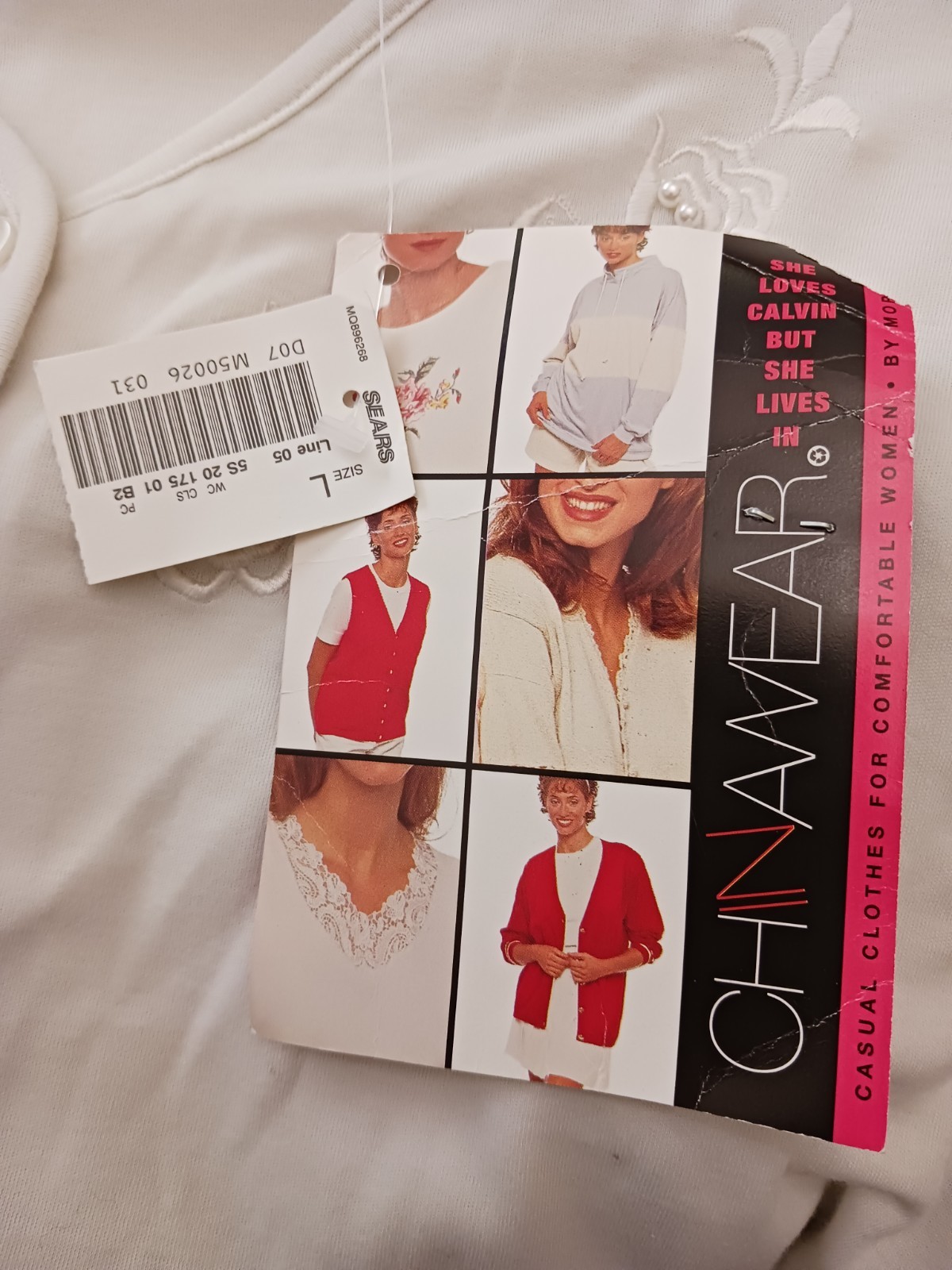 Chinawear by Morsly White L Vintage Sears Button Beaded Short Sleeve Sweater NWT