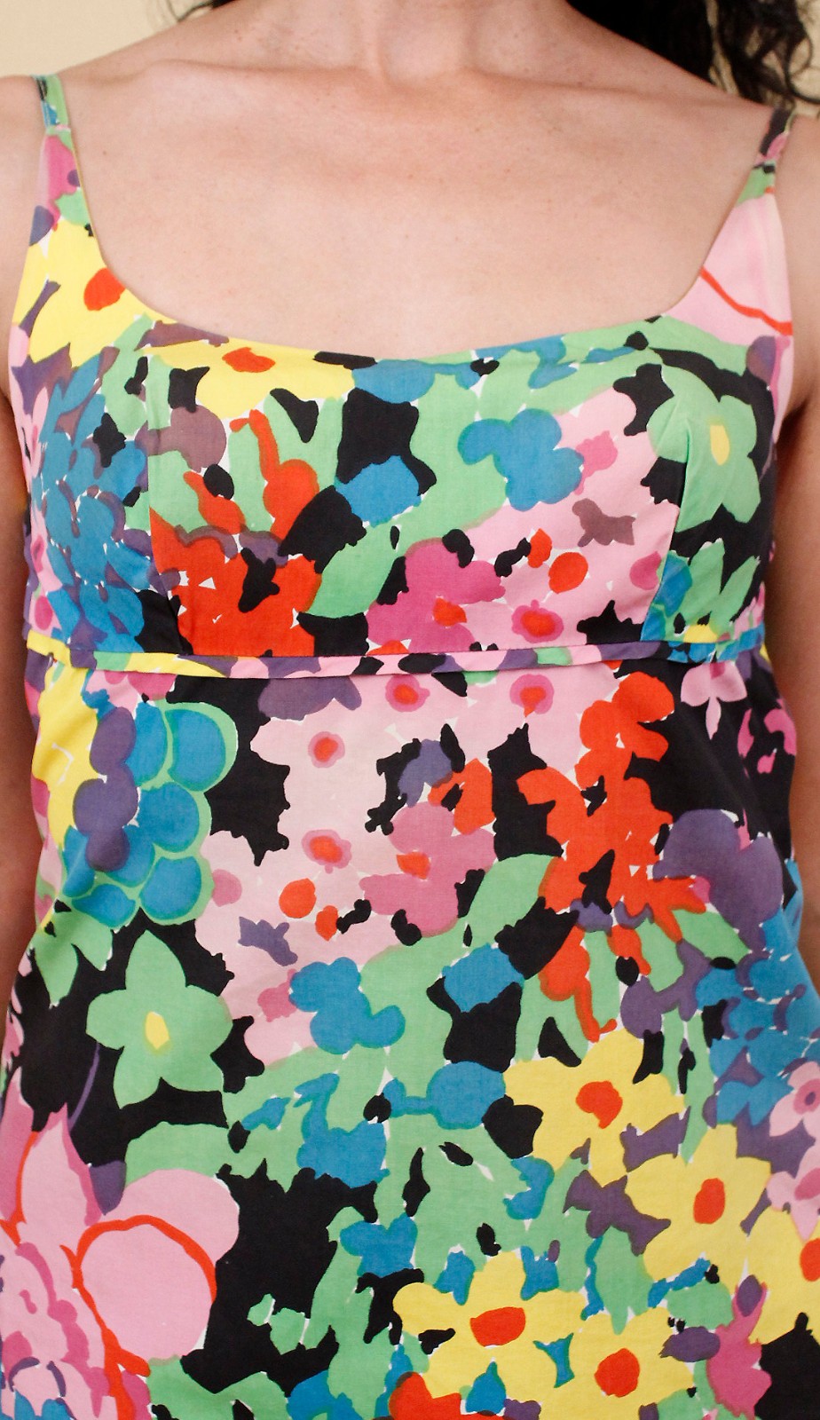 60s 70s Vtg Rainbow Floral Micro Mini Dress Open Back Psychedelic Mod B32-34″ S