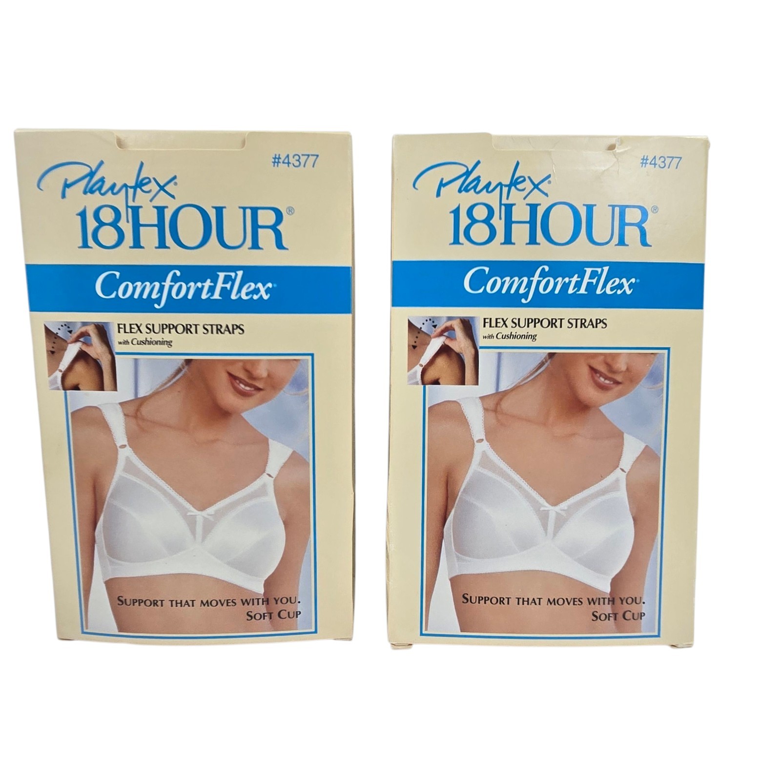2 VTG Playtex 18 Hour Bras Comfortflex Cushioned Straps Wire Free 42C White 4377