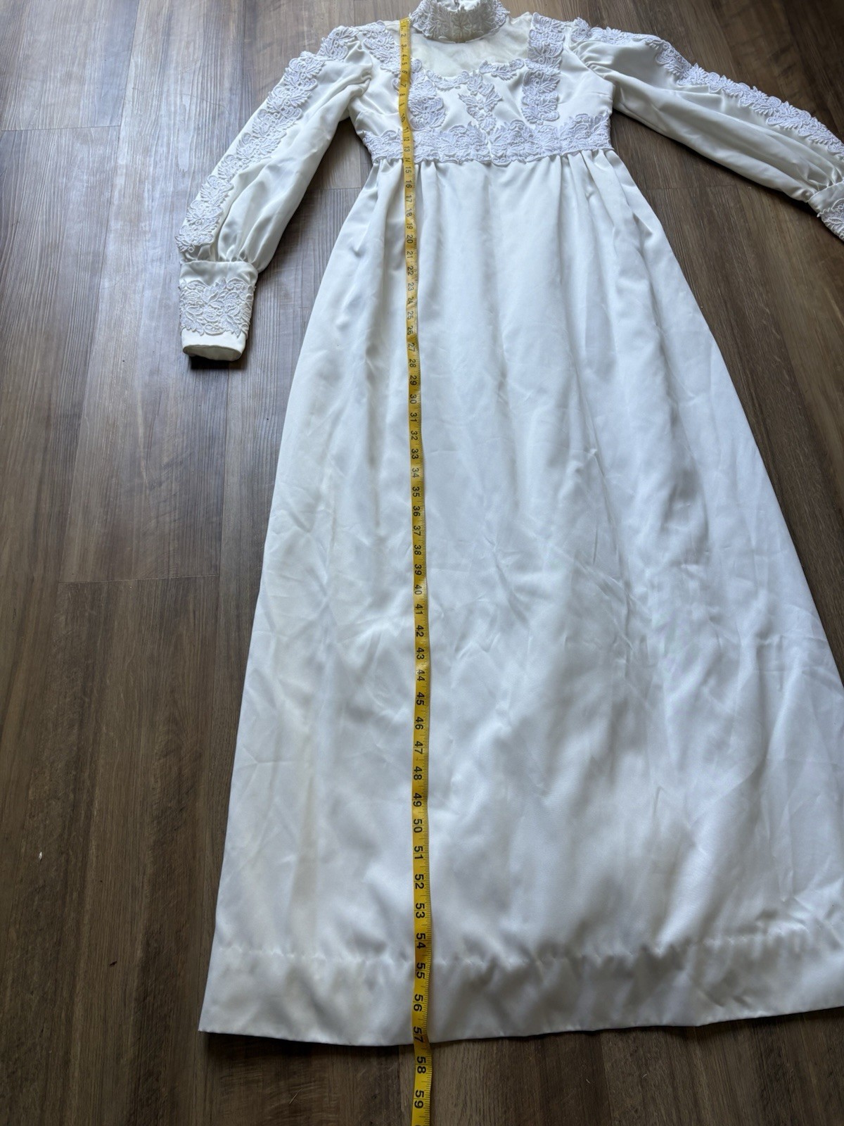 Vintage 70s Prairie Lace Maxi Edwardian Revival Wedding Gown Sz 2 / XS