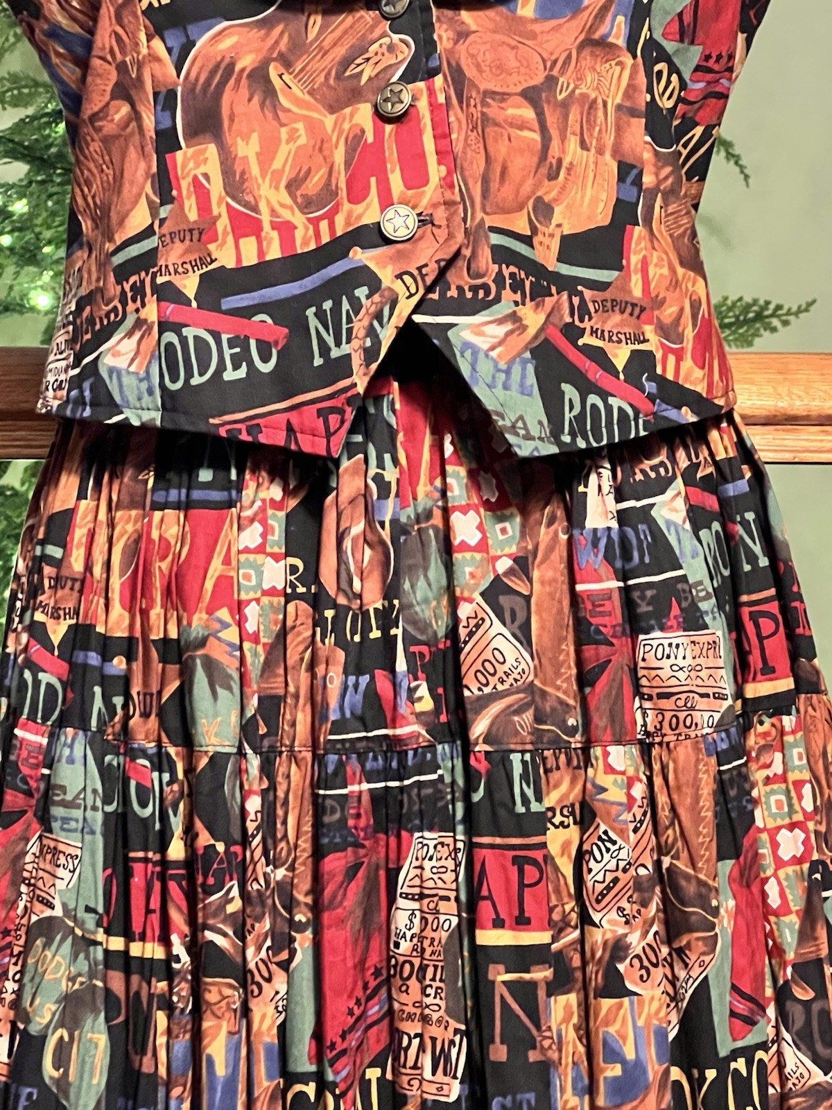 RARE Vtg Out to Pasture Cowgirl Outfit Western Rodeo Prairie Skirt Vest Set MED