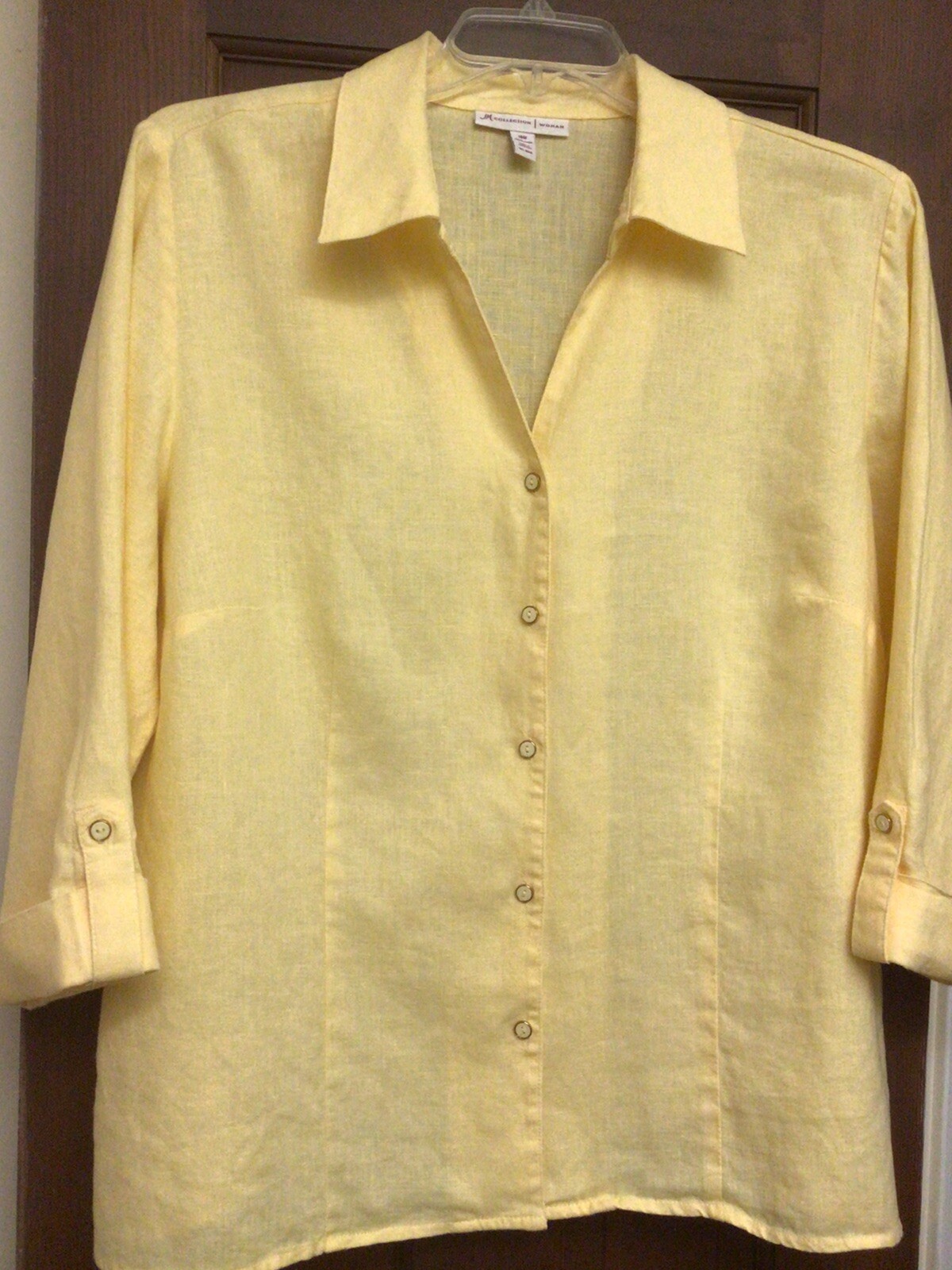 JM Collection Womans Plus 18W Blouse Yellow 3/4 Sleeve Detach Necklace Vintage