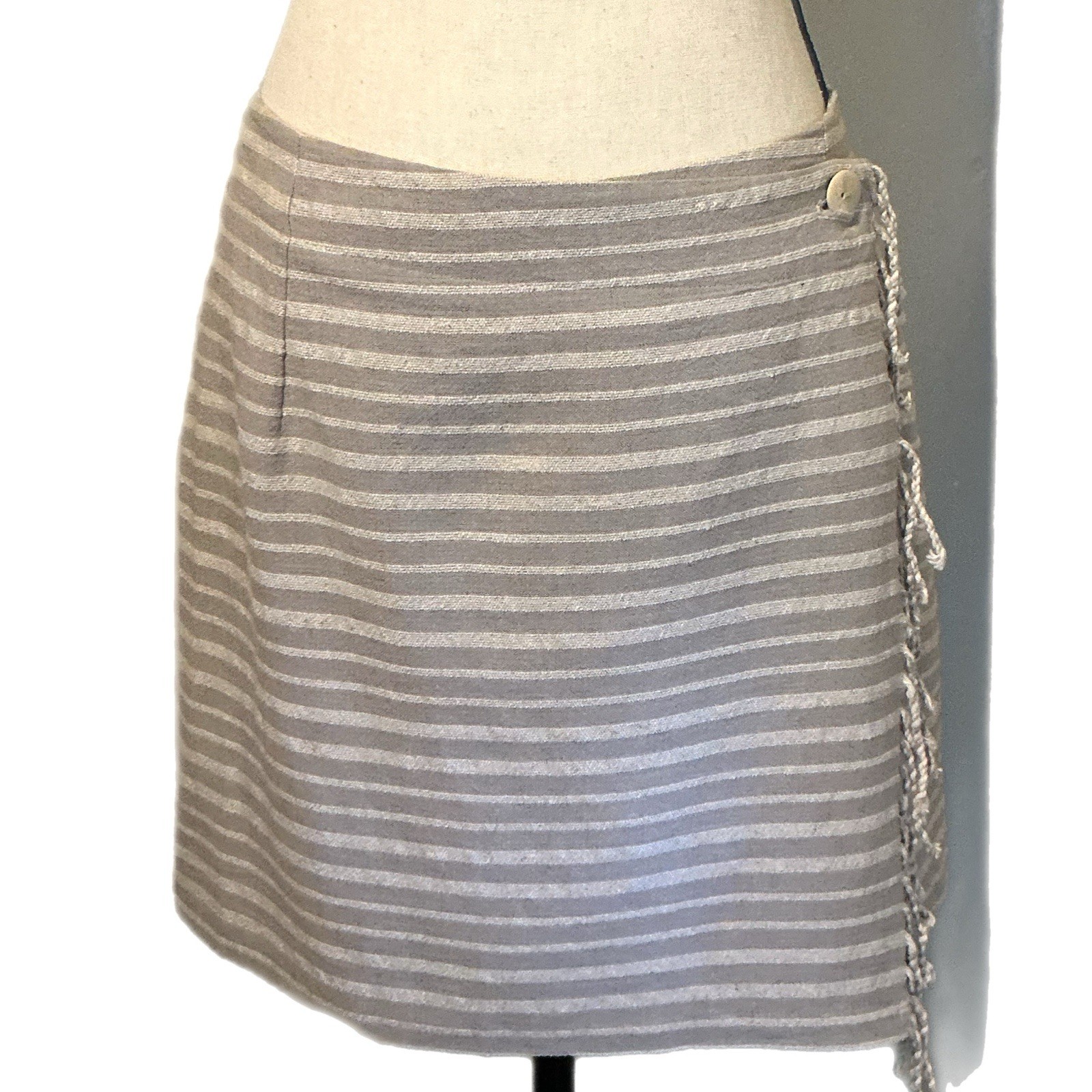 Vintage Express Skirt Womens 9/10 Linen Blend Striped Wrap Mini Made USA Y2K