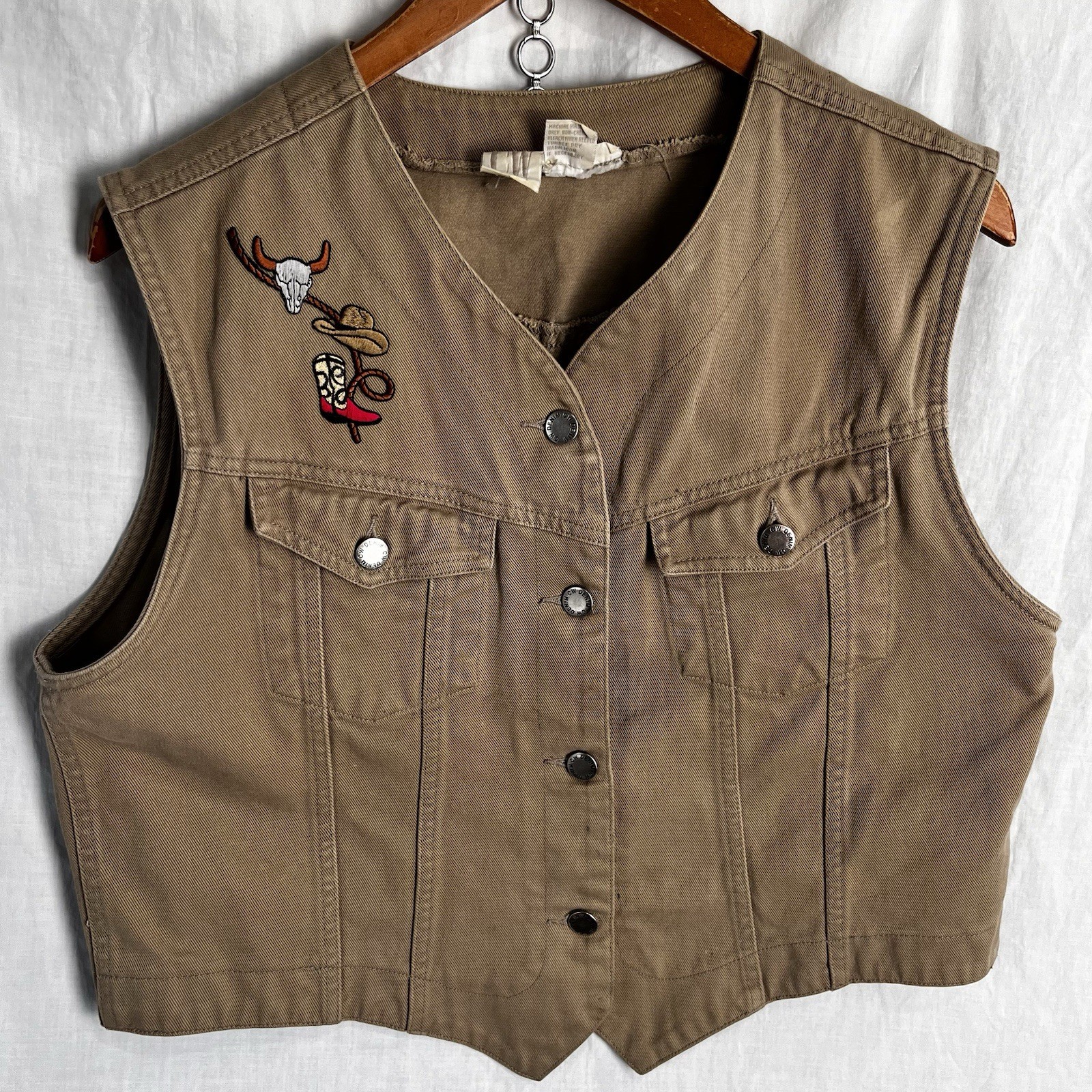 Vintage Western Denim Waistcoat Jean Vest Womens L Large Cowgirl Clifford Wills