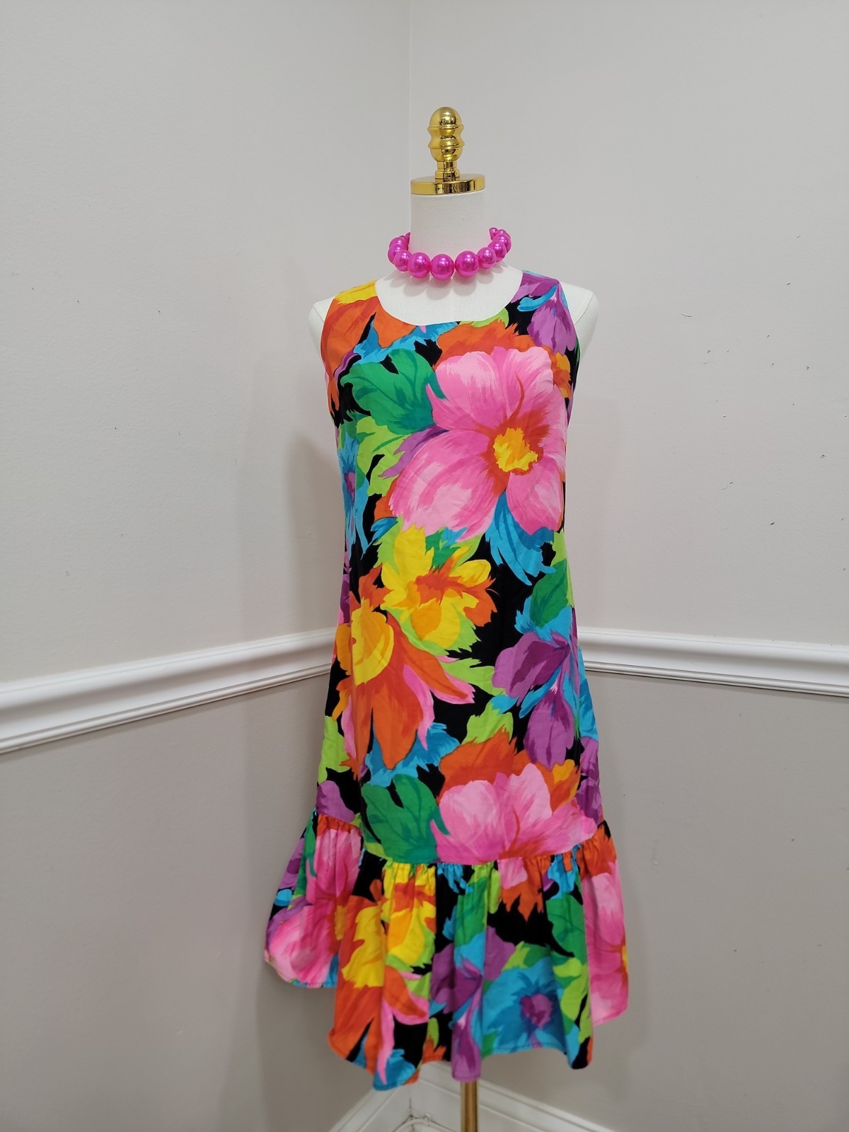 VTG South Sear’s Psychedelic Floral Tropical Hawaiian Sleeves Mumu Dress