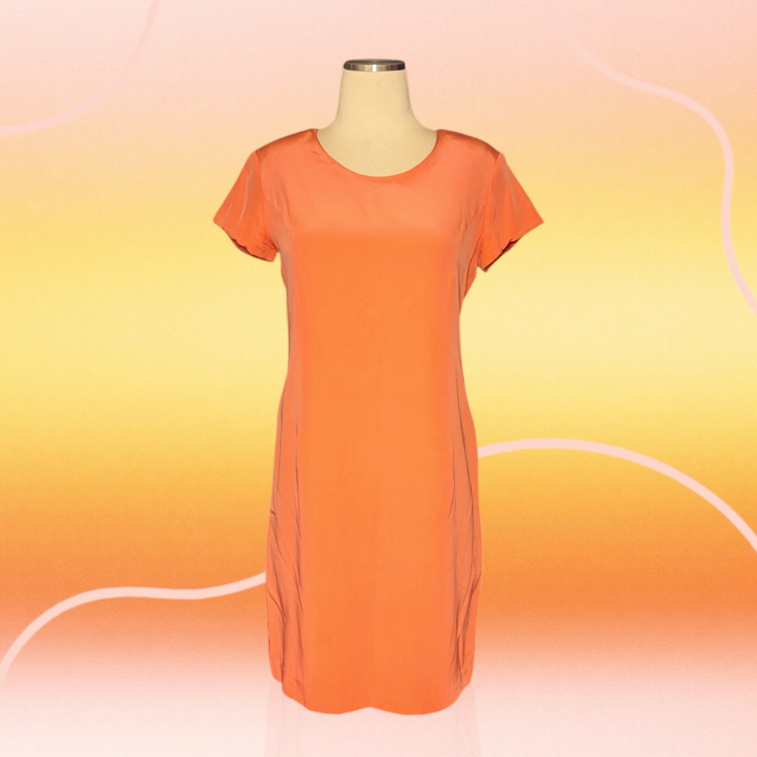 VICTORIA HOLLEY Coral Orange 100% SILK Dress Short Sleeve Women’s 6 PETITE