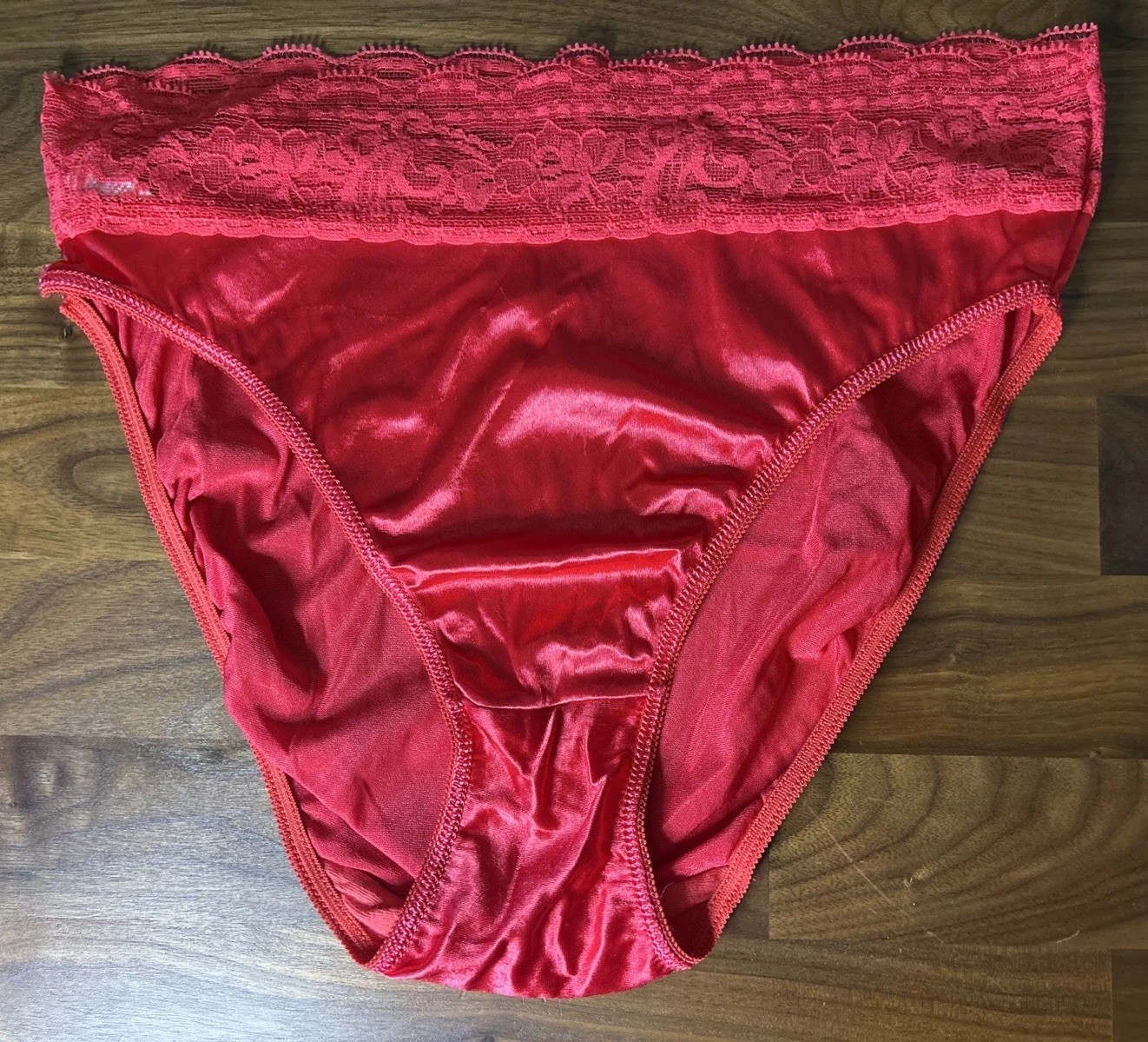 Vtg Myonne Panties Second Skin Lace Sz 6 Nylon Fits Hips 38-39 Mega Hi-cut Red
