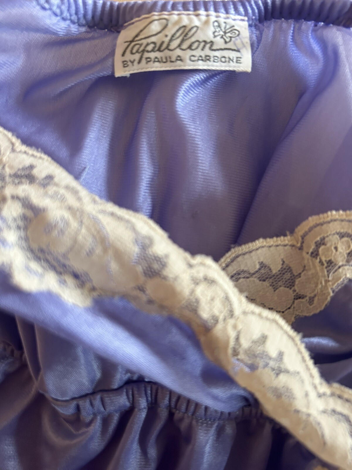 Vtg Papillon Paula Carbone Purple Satin Lace Nightgown Robe Peignoir Set 2pc