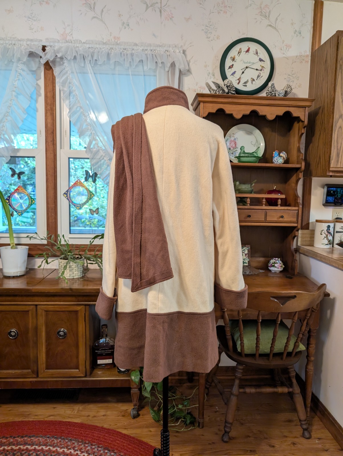 (m) SWINGING! 1960s Wool Swing Wrap Coat WINKELMAN’S Ivory Brown WOOL Vintage
