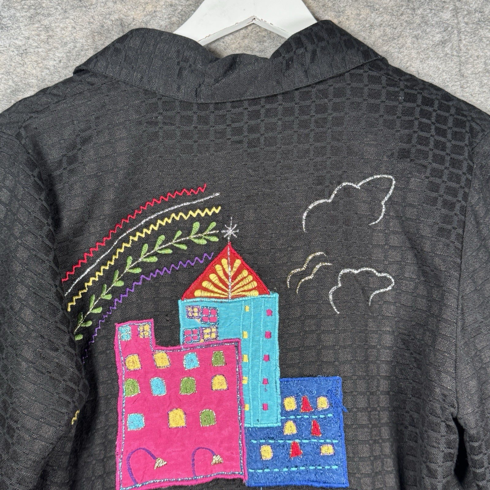 Vintage Womens Midnight Velvet Black Colorful Embroidered Jacket Size S 19×24