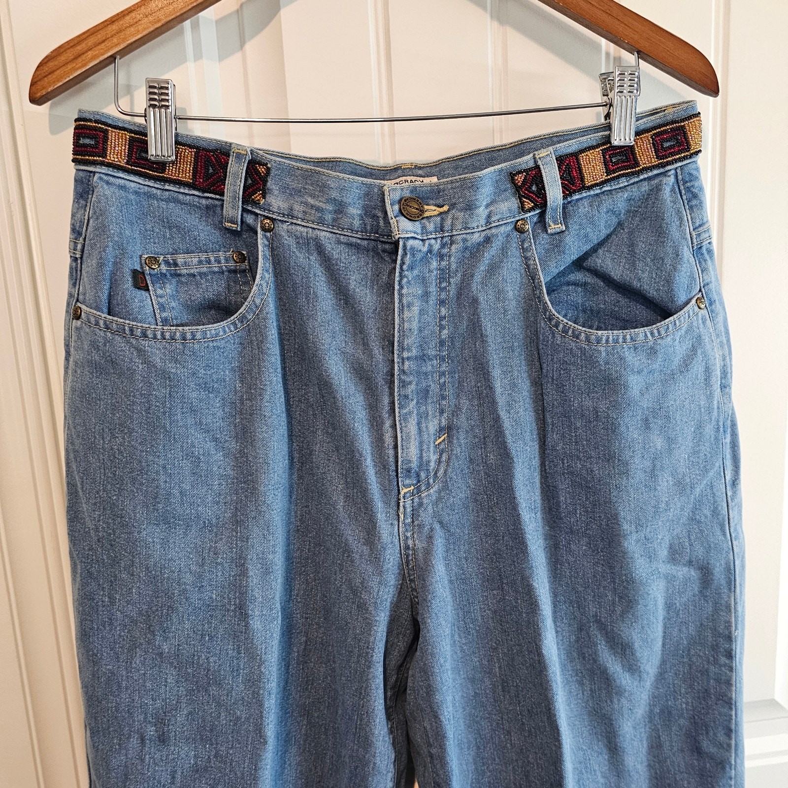 Democracy Vintage Beaded Jeans Women Size 14 Blue Y2K Cottage Boho Western Indie