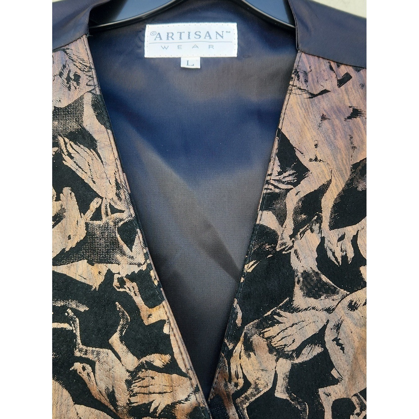 Vintage Leather Wild Horse Print Nashville Country Vest Large Farm Boho Pattern
