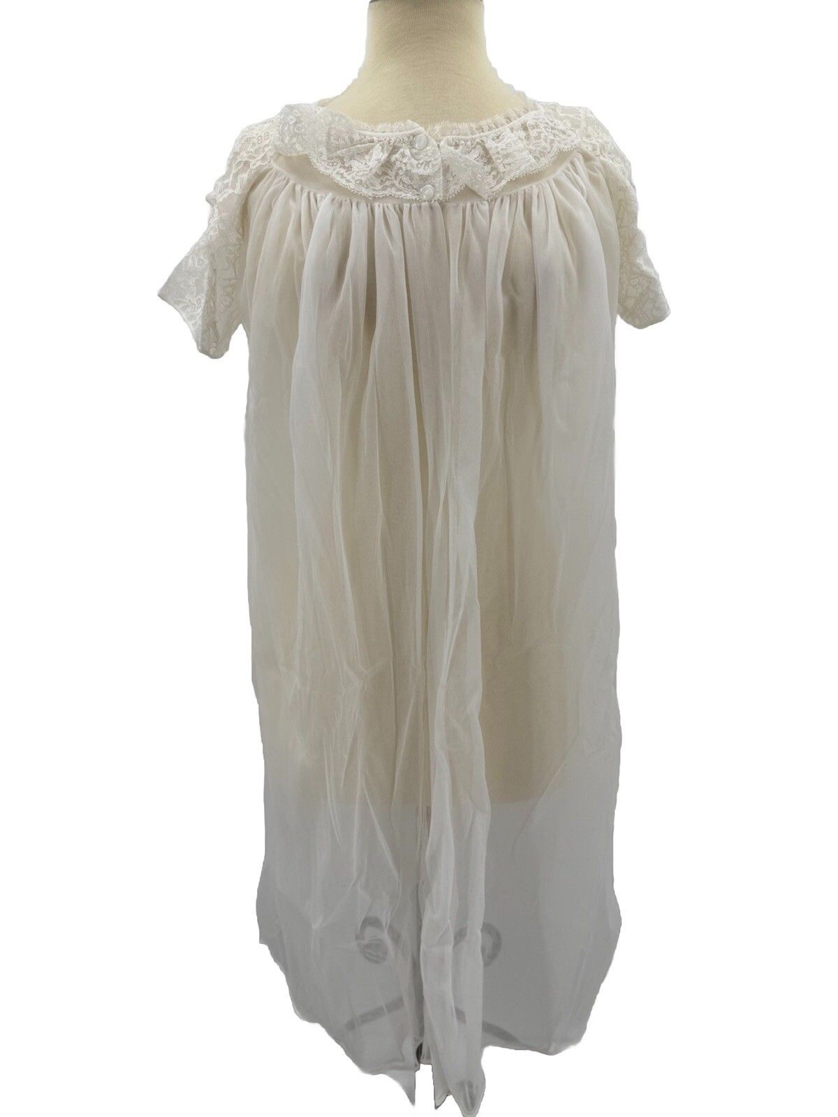 Vintage Formula Chiffon Double Layer Sheer White Wrapper Robe Sm Lingerie USA