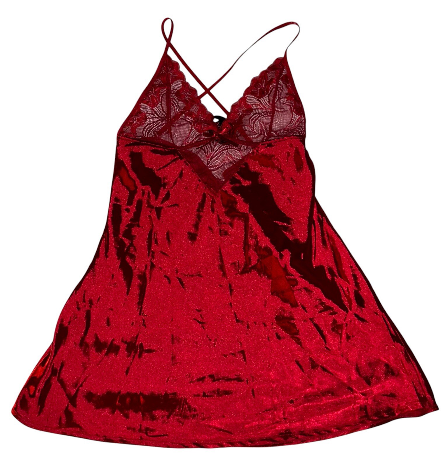 Avidlove Red Shiny Second Skin Satin Slippery Lace Trim Nightie Women’s L NWT
