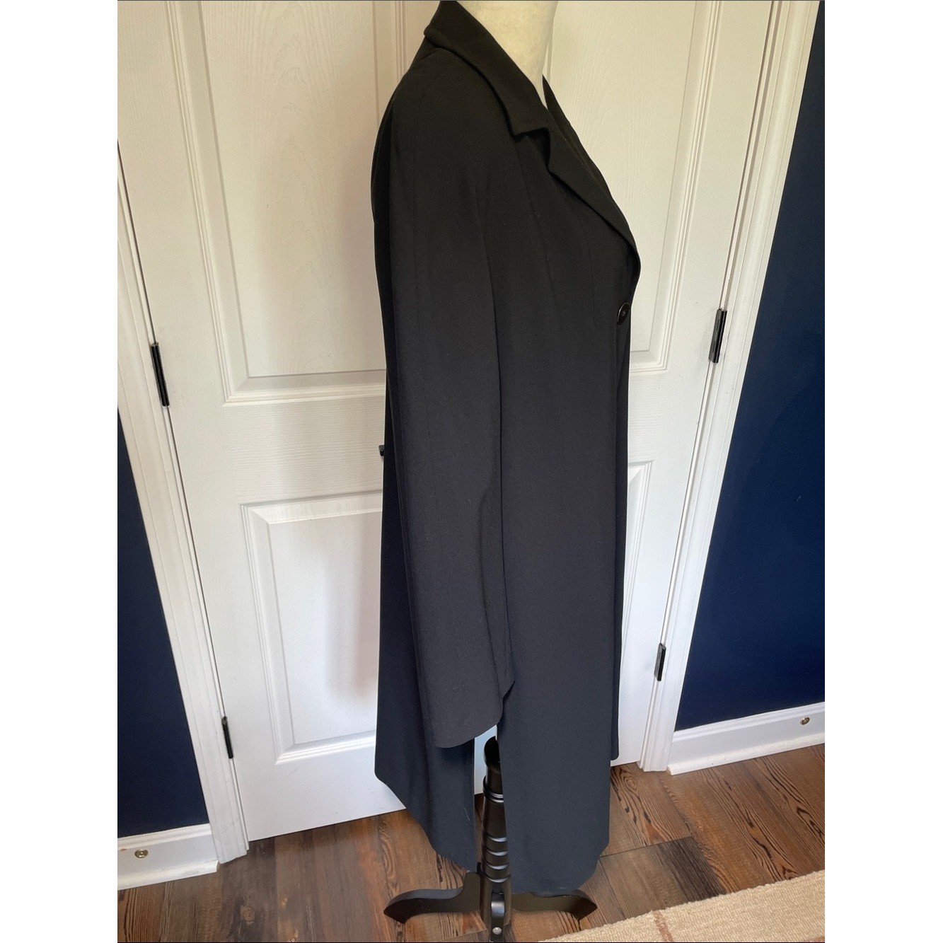 VTG Mondi Black Wool Trench Coat Duster Jacket Longline Blazer West Germany L