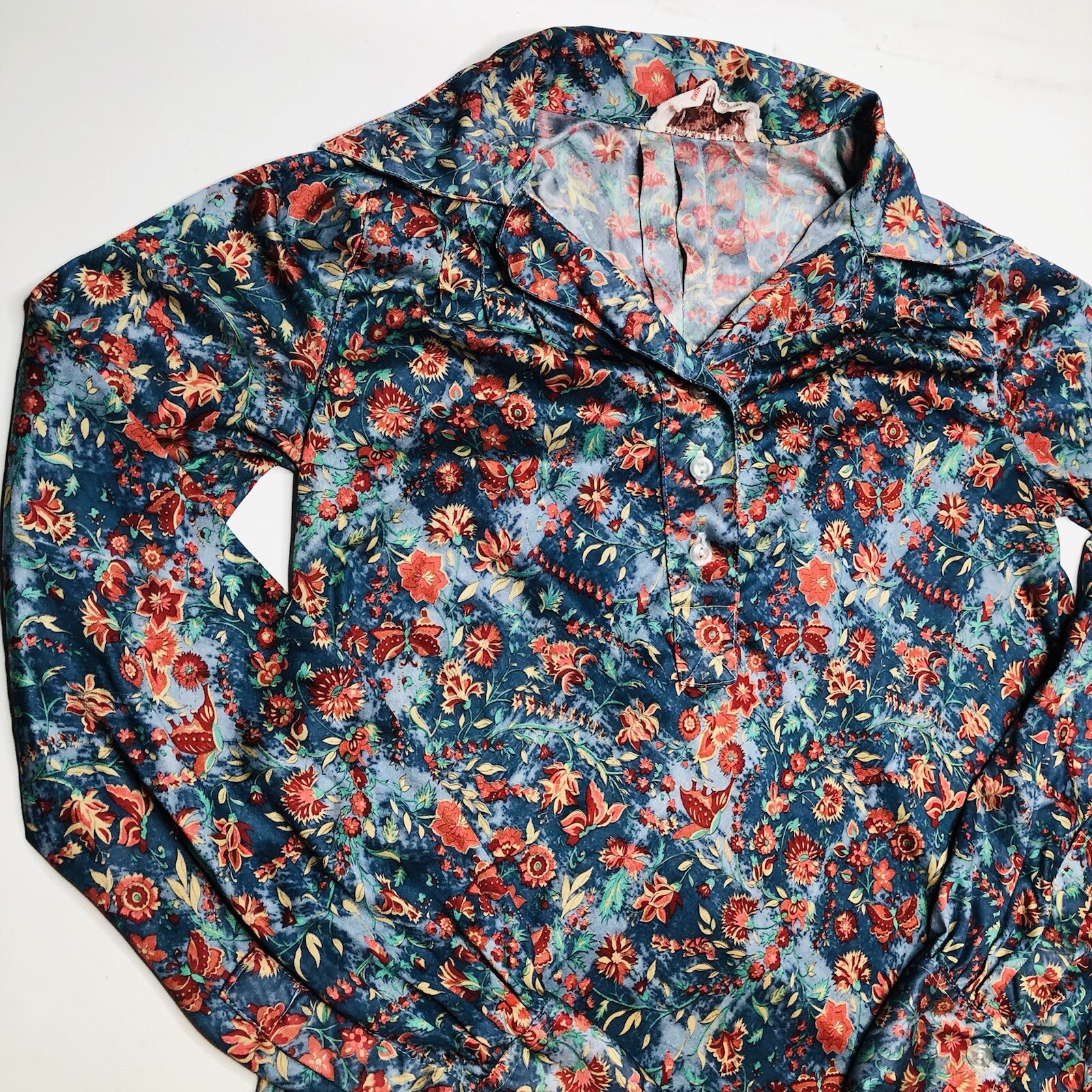 VTG 70s Organically Grown by Apreja XXS / P Ladies Shirt Blouse Floral Butterfly