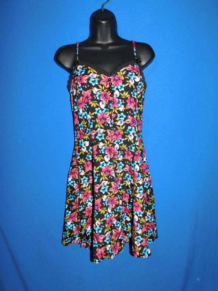 Vintage Size 11 Spoiled Girls Black Blue Purple Floral Sun Dress Sleeveless