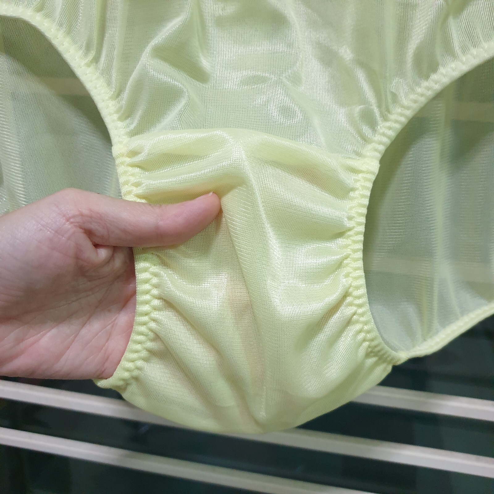 Vintage Sheer Nylon Panty Sissy Yellow Floral Lace Granny Brief Sz. 8 Hip 39-43″
