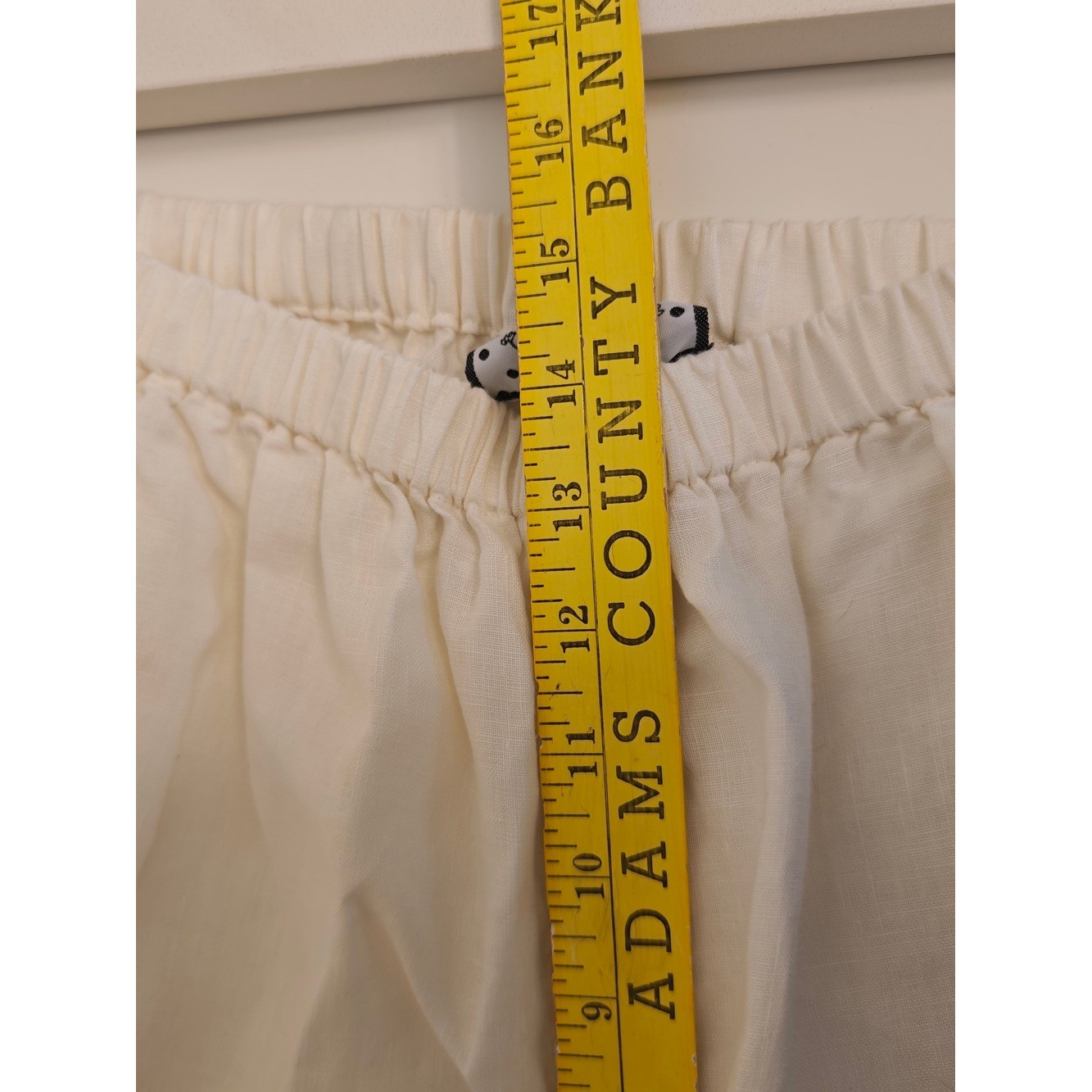 Vintage DKNY Cream Wide Leg 100% Linen Pants Pink Trim XL Elastic Waist Trousers