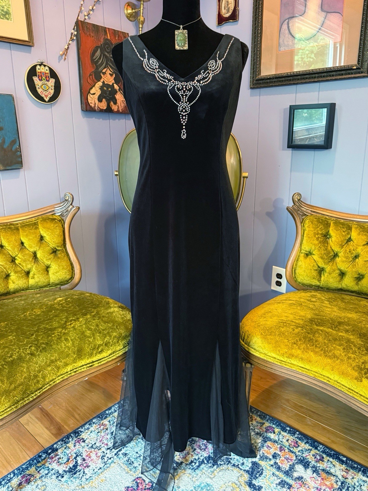 Vtg 90s Dressbarn Velvet Goth Whimsigoth Witchy Stevie Nicks 20s Inspo Dress
