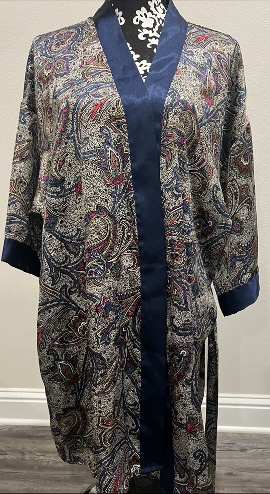 VTG 80’s Body Drama Lingerie Women’s Multicolored Paisley Print Kimono SS Robe M