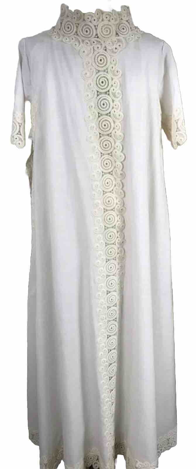 Vtg Edythe Vincent For Alfred Angelo Wedding Dress 1960s White Linen Ivory Lace