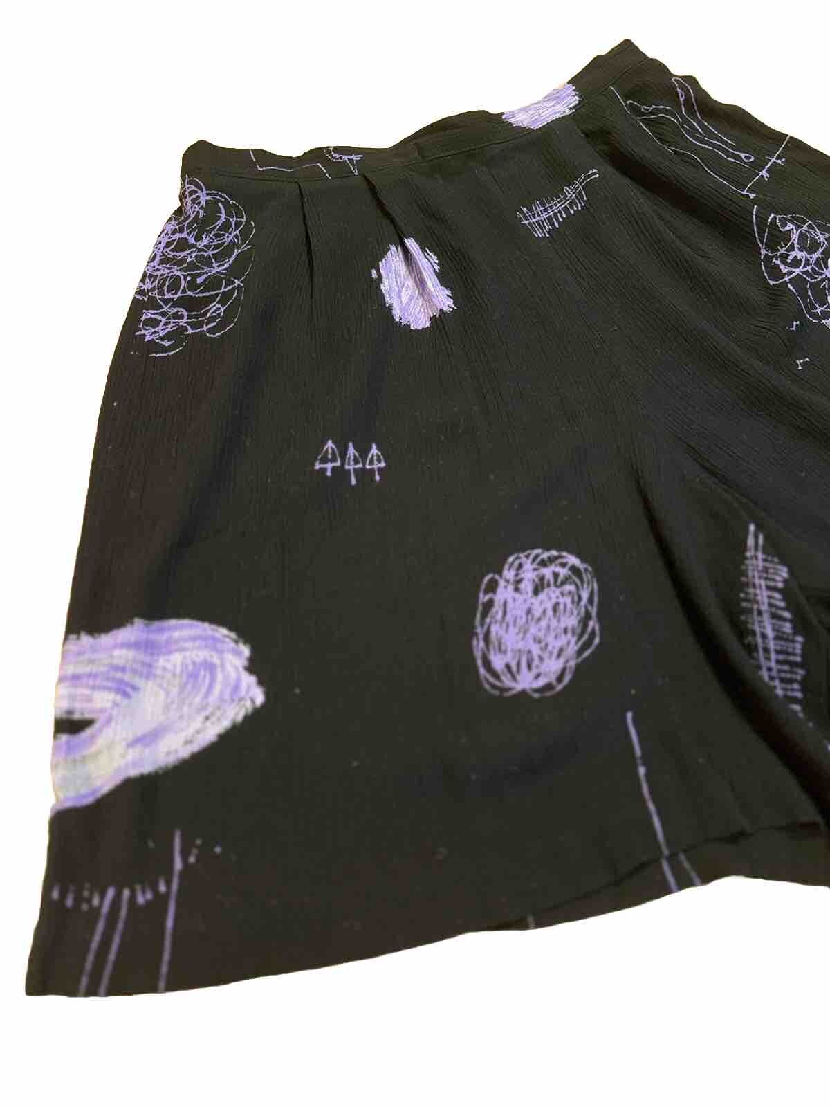 Sharon Anthoney Vintage Rayon Shorts 80s Line Work Design- Elastic- Art Print