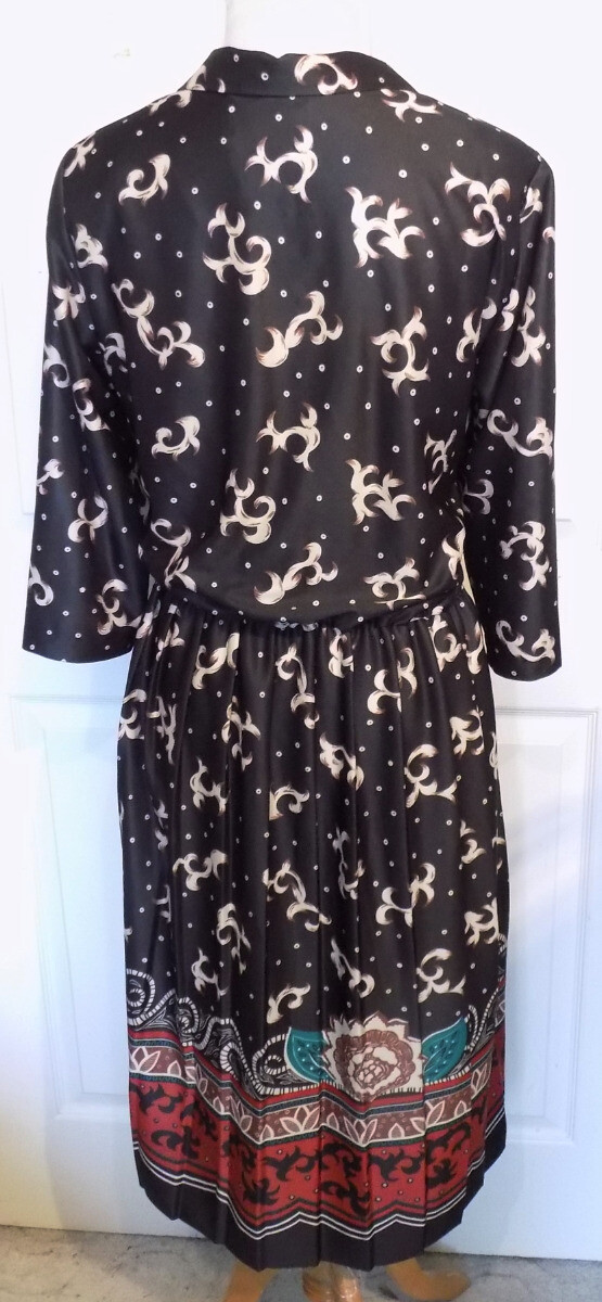 Vintage Black Print Polyester Dress Nancy II 18WP B44