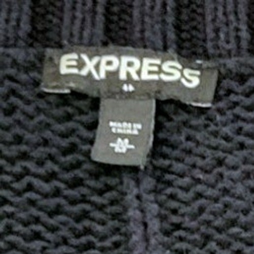 VTG Express Black Chunky Cable Knit Deep V-Neck Off Shoulder 80s Retro Sweater M