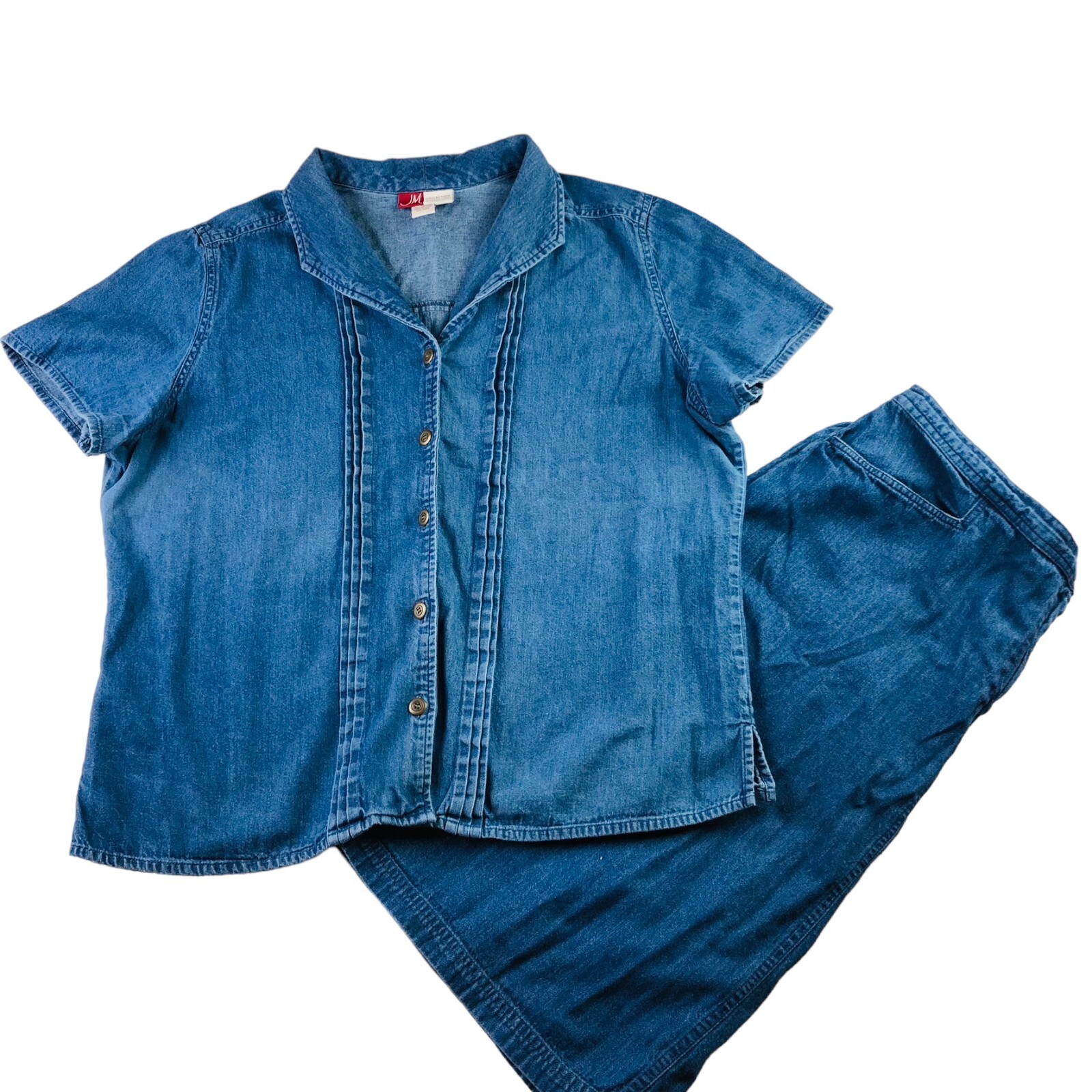 VINTAGE JM Collection Women’s Cotton Demin Skirt Set Blue Chambray | Sz 18