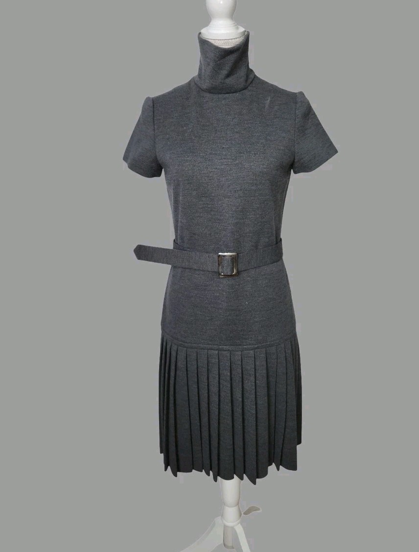 Vintage 60s Carlye Two Piece Pleated Dress Jacket Set Gray ILGWU