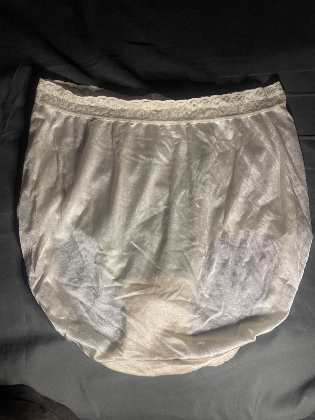 Vintage Hanes Her Way Nylon Brief Lace Trim White Panties Sz 9