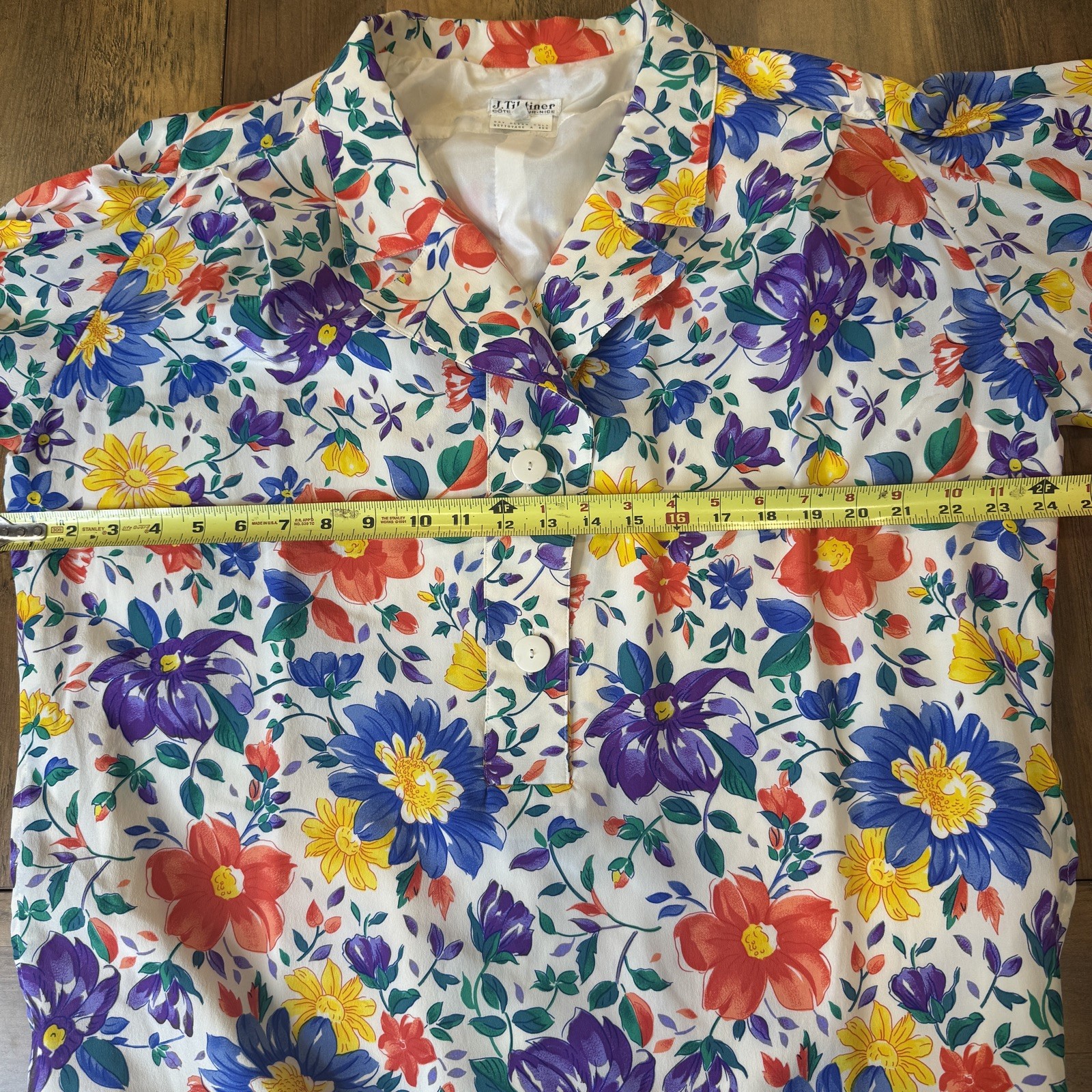 Vtg J. Tiktiner French Silk Floral Shirt Dress Sz 14 80s Cottagecore Designer