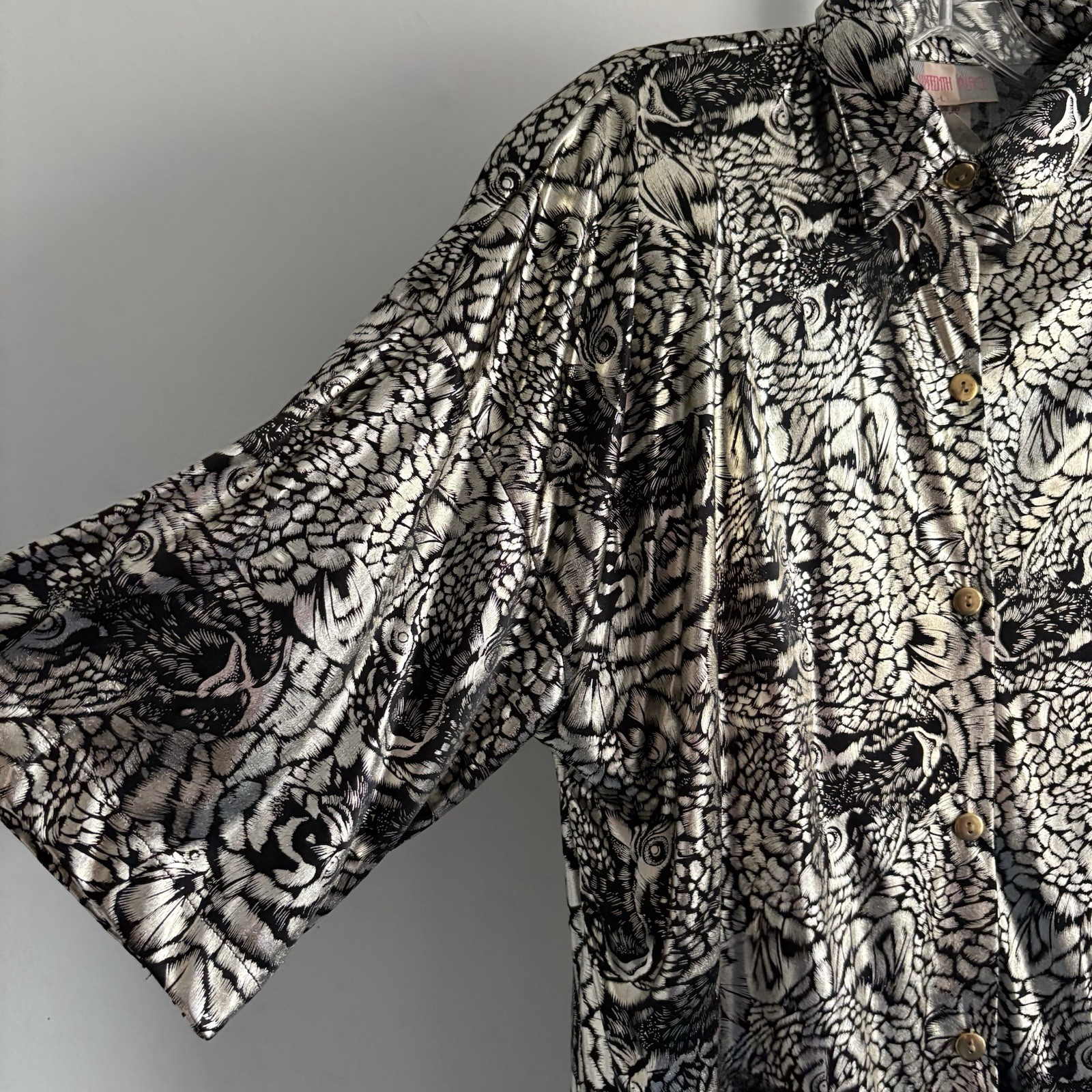Vintage 80’s Women’s Silky Metallic Animal Print Blouse Size Large Golden Girls