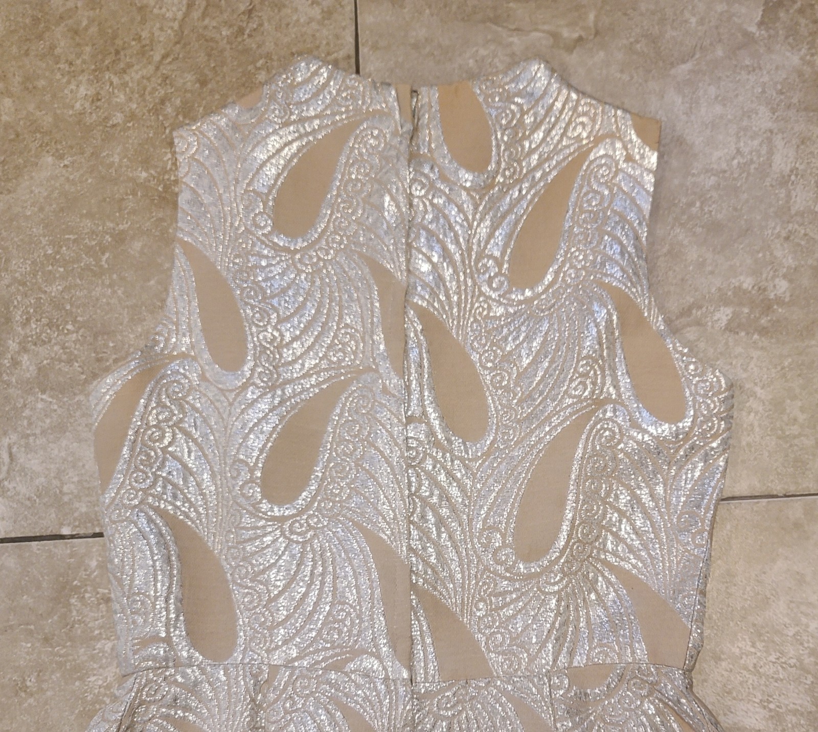 VTG MOD 60 Eve Le Coq Tan Metallic Silver Lame Brocade Paisley Dress Women’s S-M